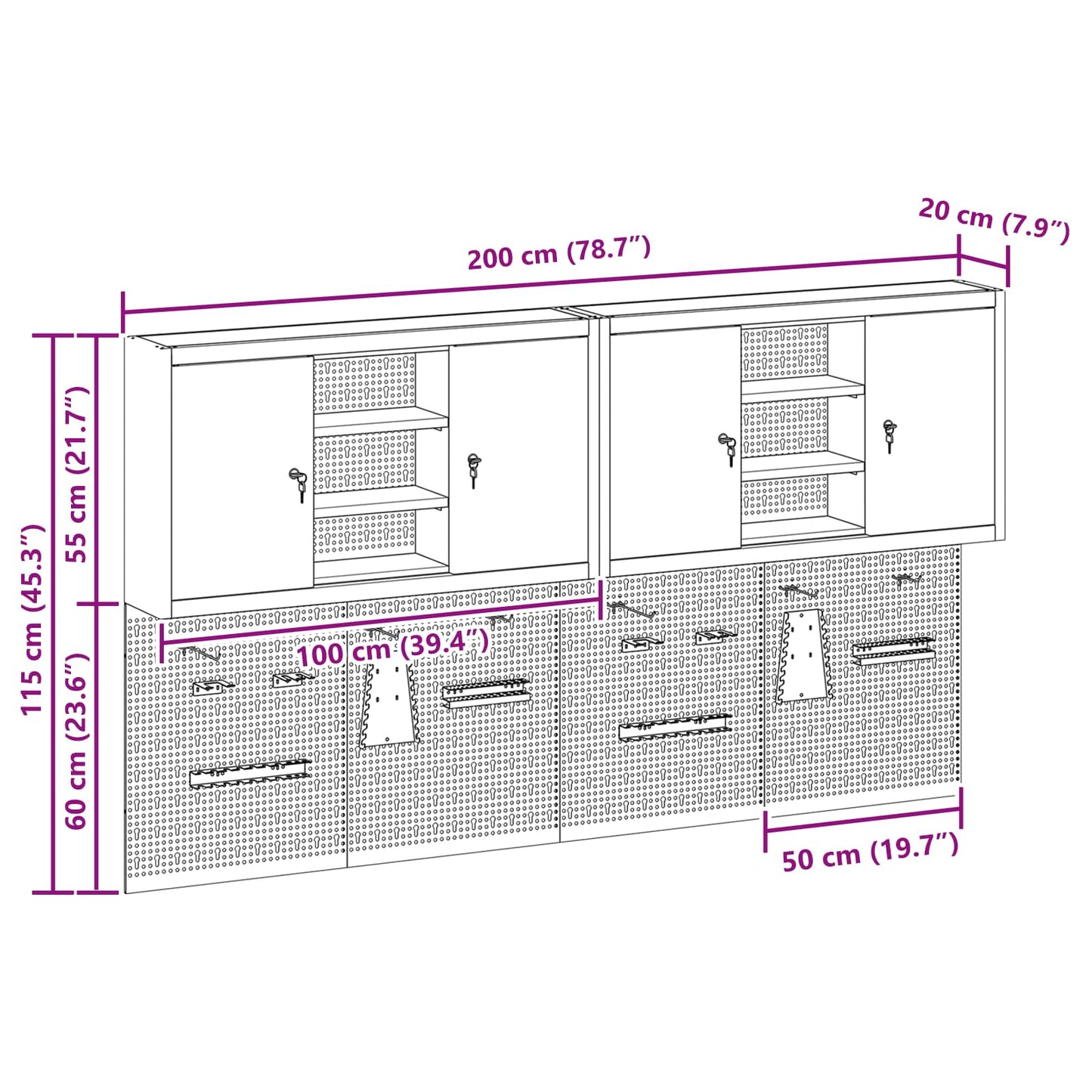 Tool Cabinet Set with Shelf with Storage 4 pcs Black Steel