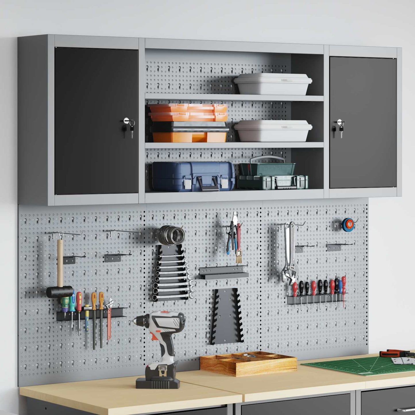 Tool Cabinet Set with Shelf 6 pcs Black Powder-Coated Steel