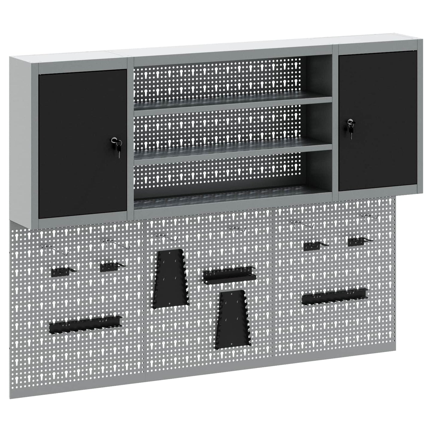 Tool Cabinet Set with Shelf 6 pcs Black Powder-Coated Steel
