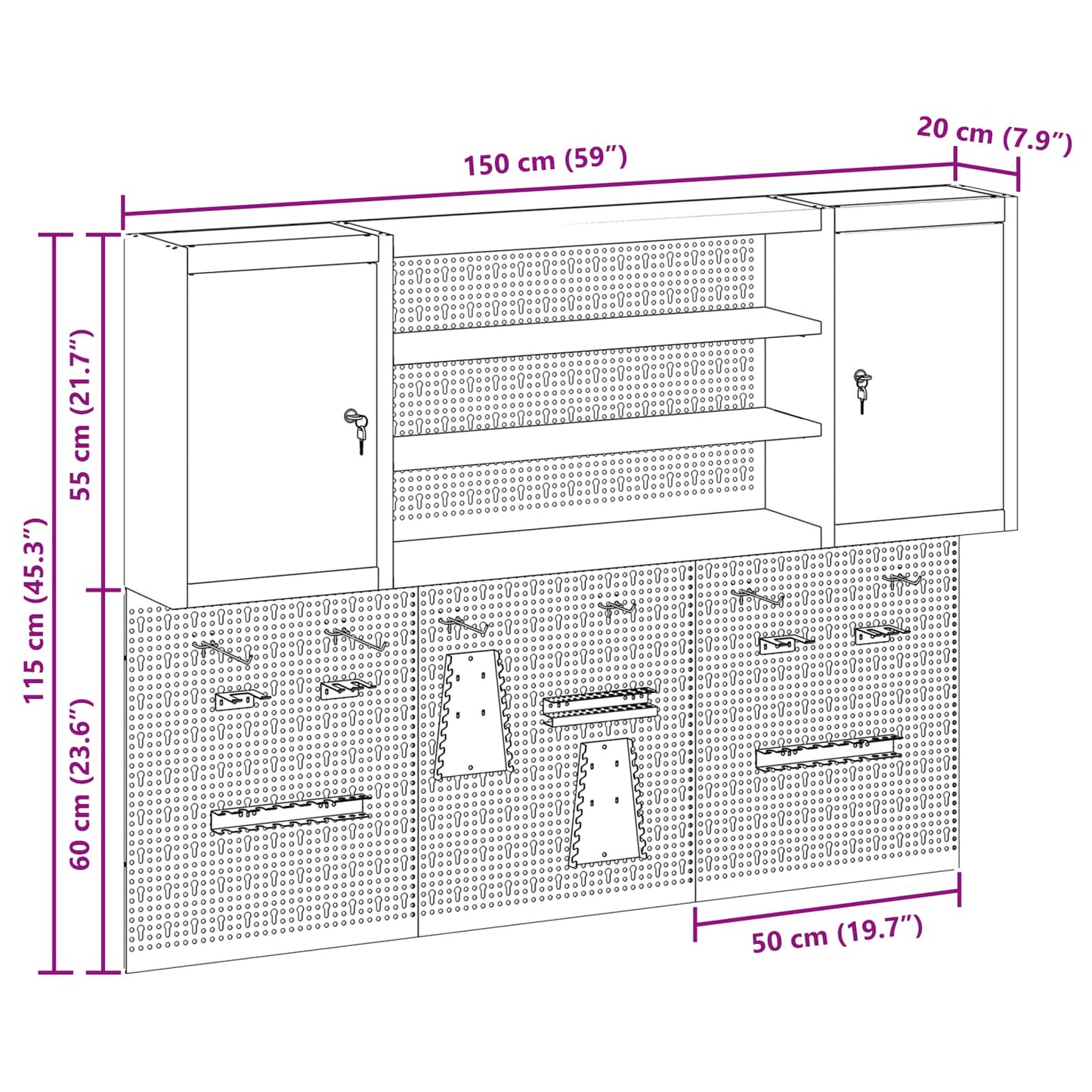 Tool Cabinet Set with Shelf 6 pcs Black Powder-Coated Steel