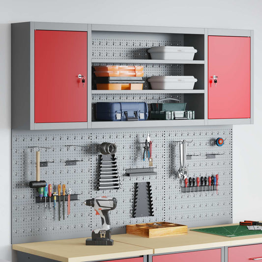 Tool Cabinet Set with Shelf 6 pcs Red Powder-Coated Steel
