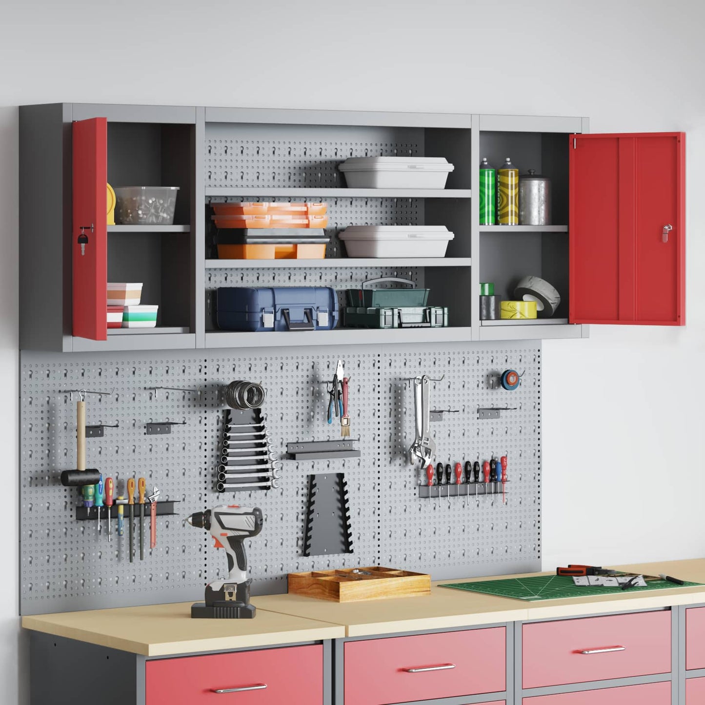 Tool Cabinet Set with Shelf with Storage 6 pcs Red Steel