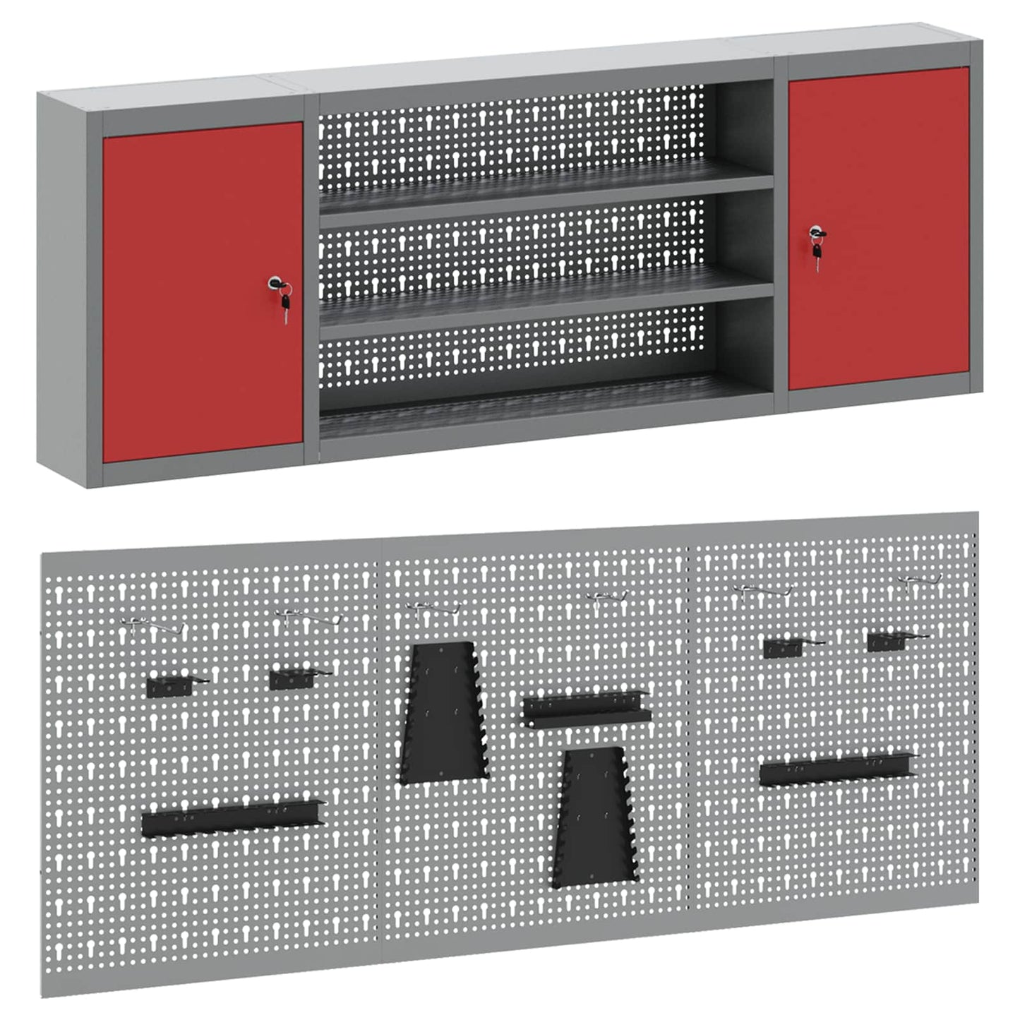 Tool Cabinet Set with Shelf with Storage 6 pcs Red Steel