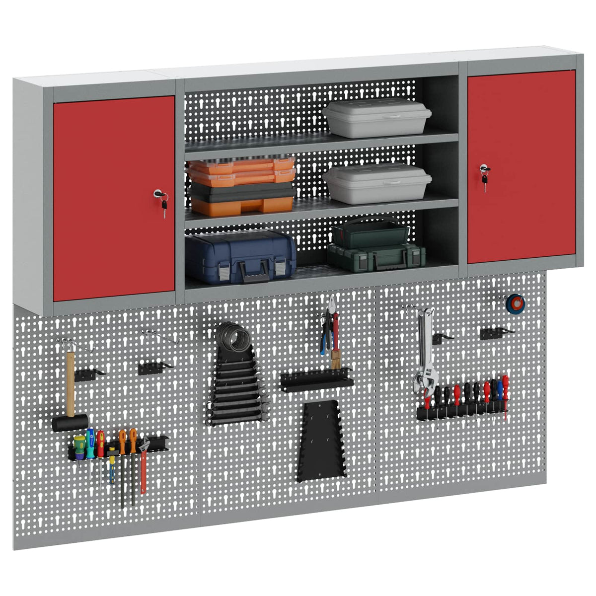 Tool Cabinet Set with Shelf with Storage 6 pcs Red Steel