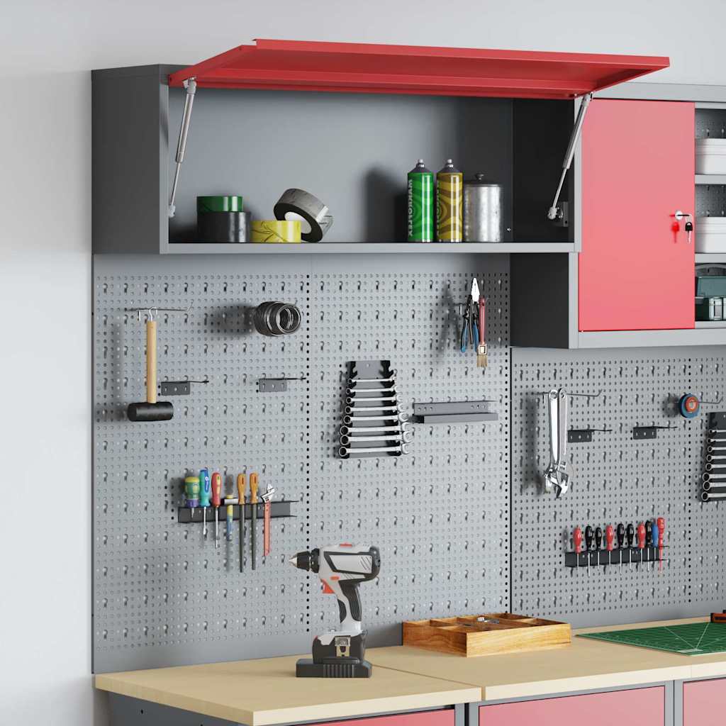 Tool Cabinet Set with Shelf 3 pcs Red Powder-Coated Steel
