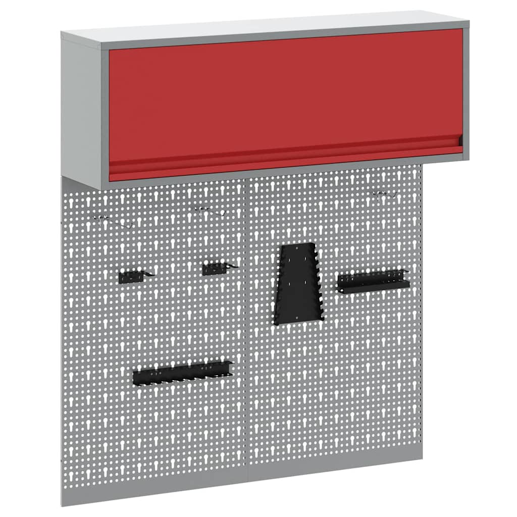 Tool Cabinet Set with Shelf 3 pcs Red Powder-Coated Steel
