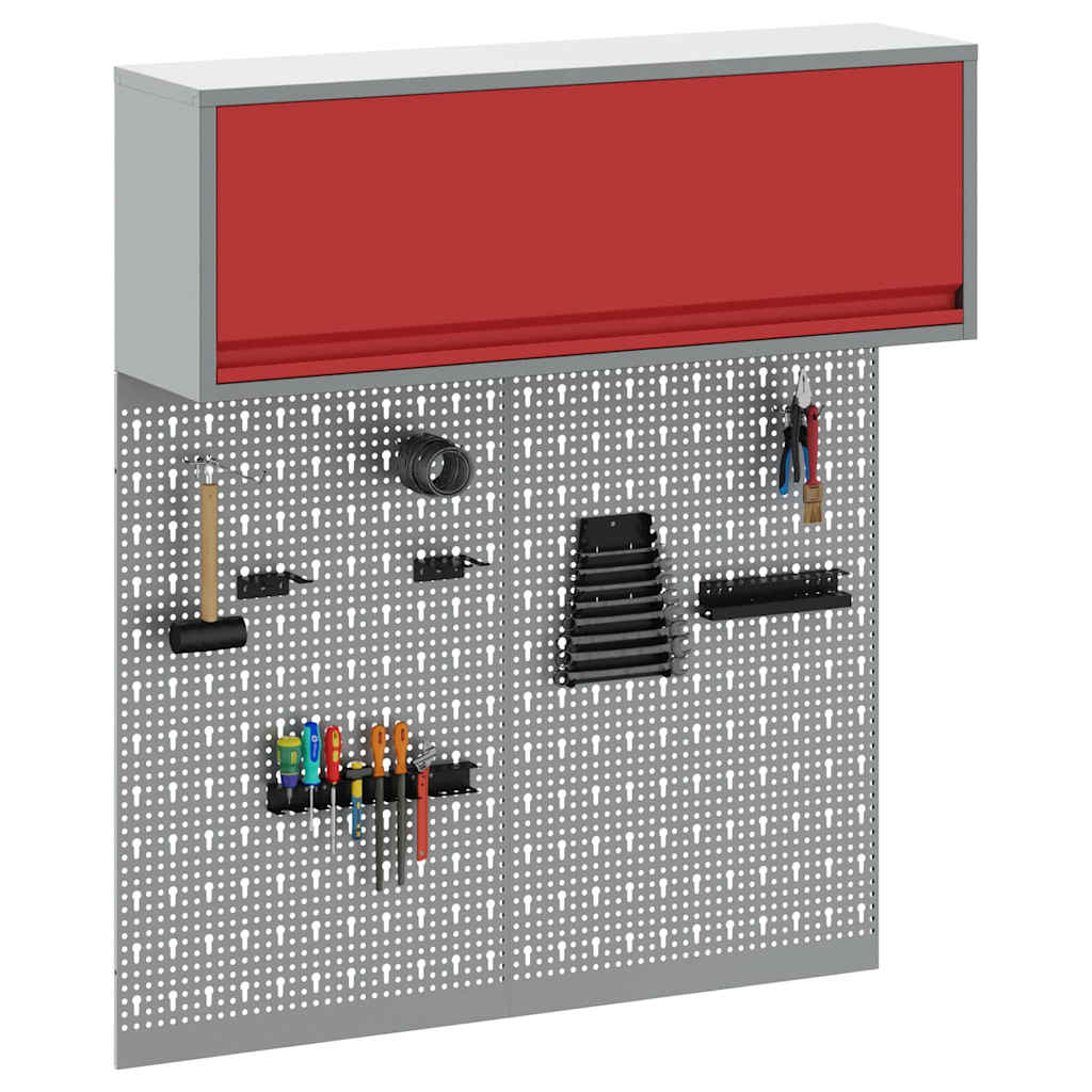 Tool Cabinet Set with Shelf 3 pcs Red Powder-Coated Steel
