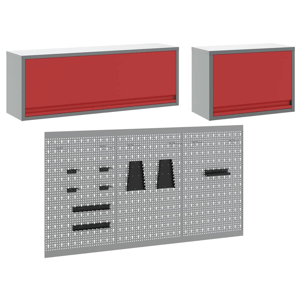 Tool Cabinet Set with Shelf with Storage 5 pcs Red Steel