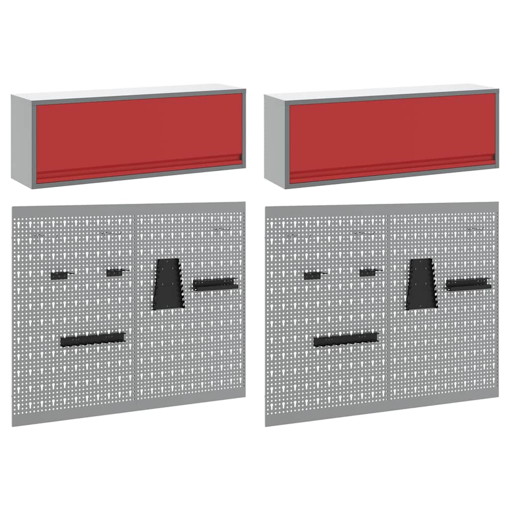 Tool Cabinet Set with Shelf 6 pcs Red Powder-Coated Steel