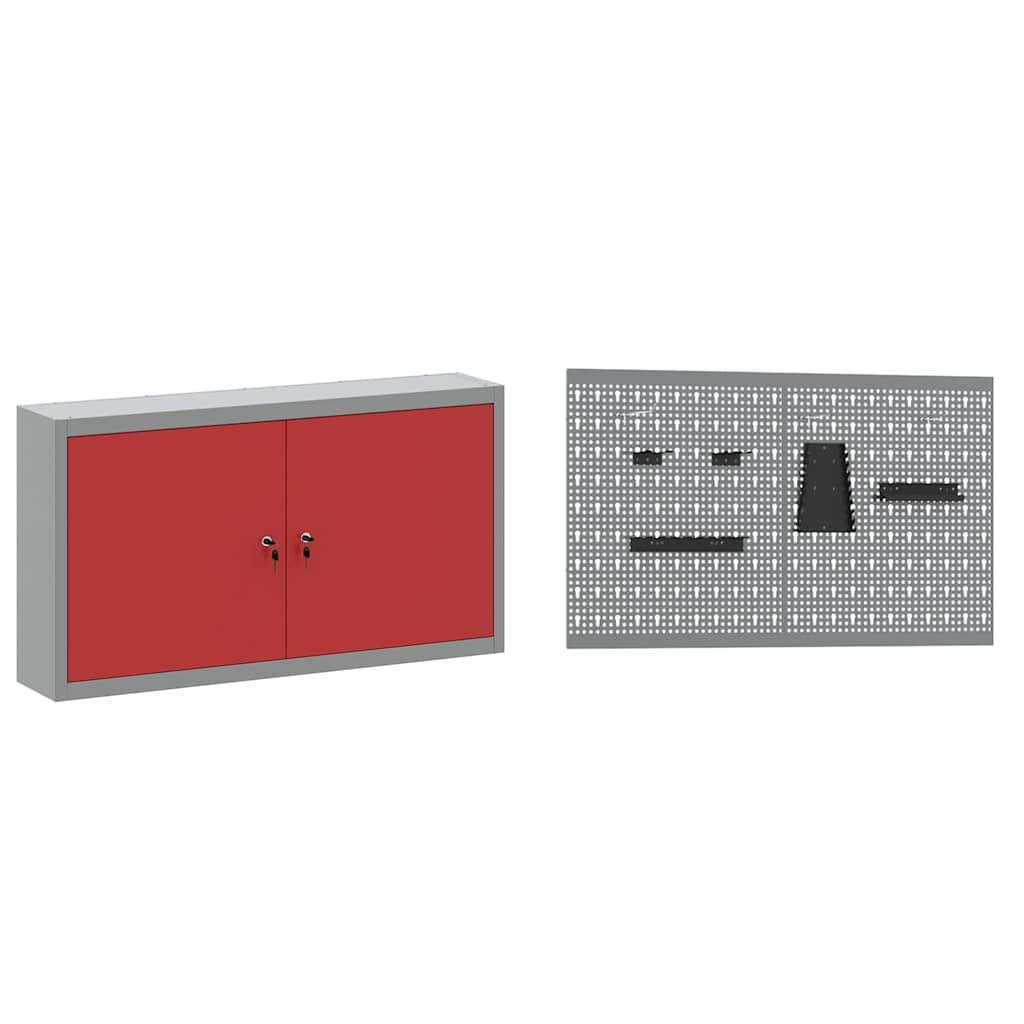Work Cabinet with Drawer 5 pcs Red Engineered Wood and Steel