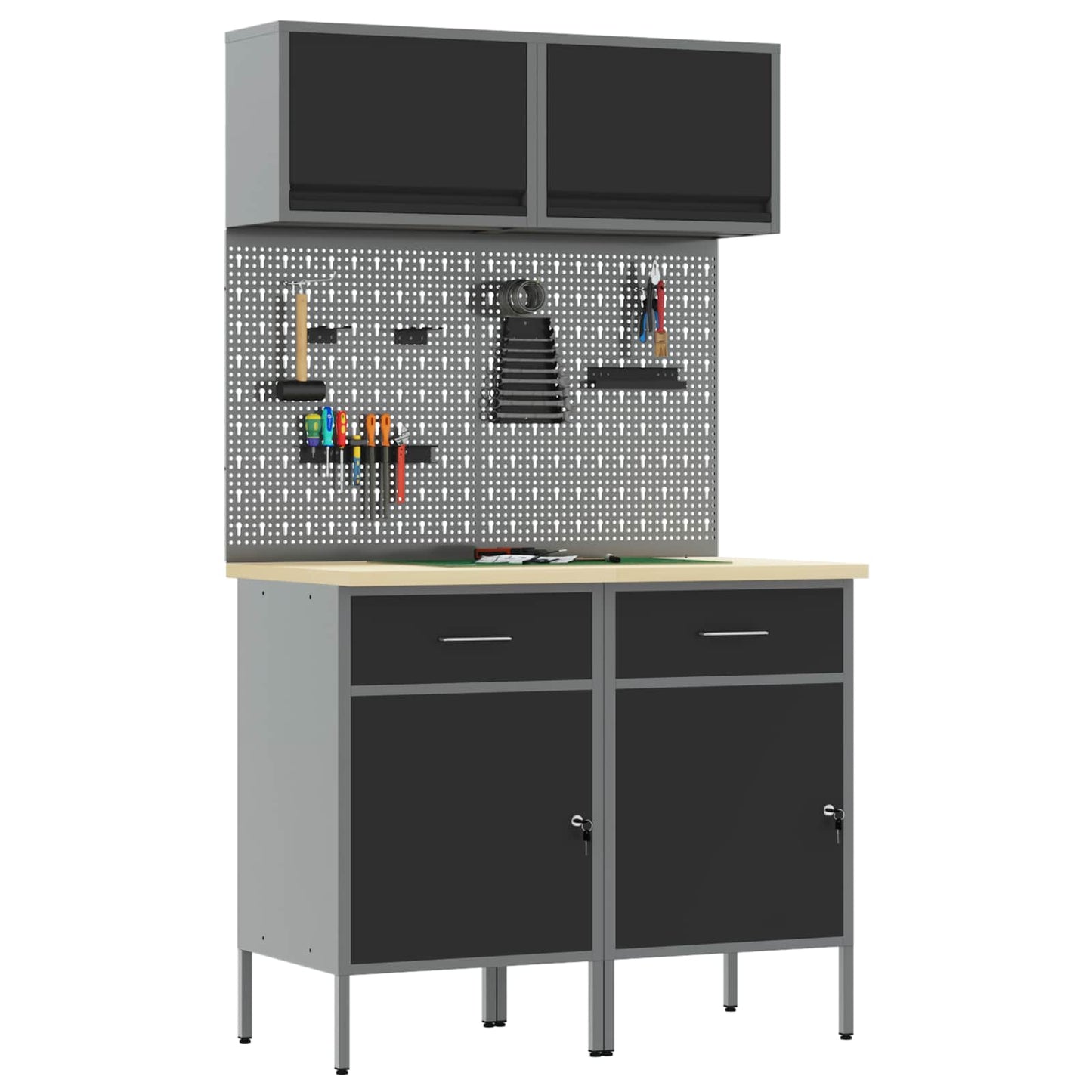 Work Cabinet Set with Drawer with Shelf with Storage 8 pcs Grey