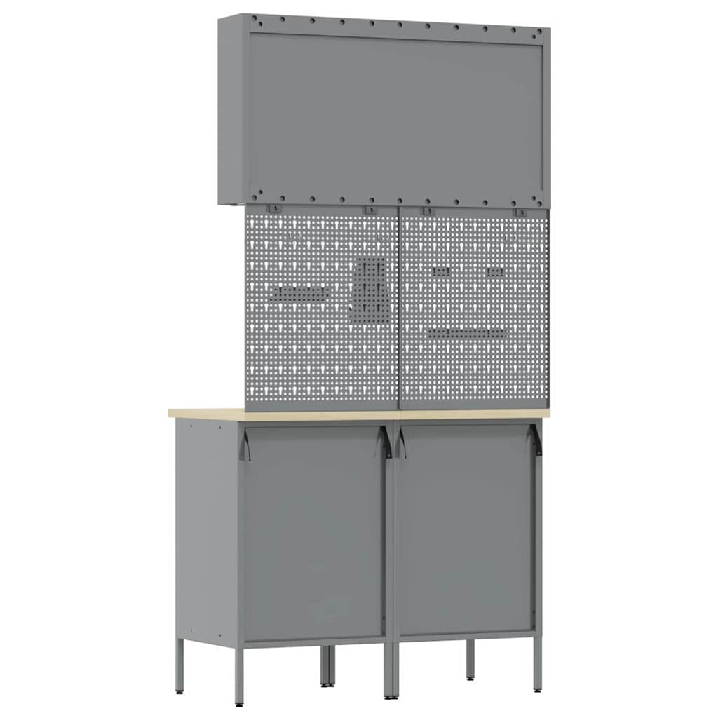 vidaXL Work Bench with Drawer 5 pcs Black 100 x 55 x 200 cm Steel