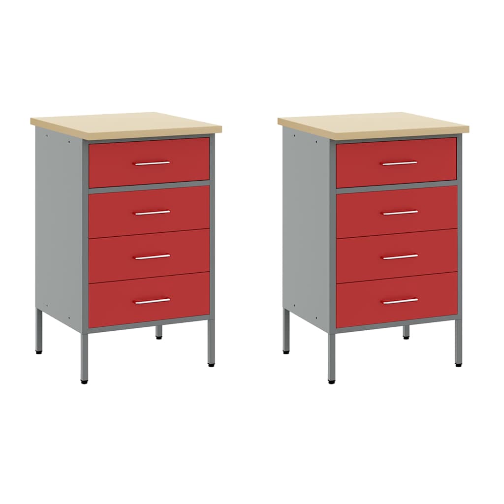 Work Cabinet 5 pcs Red and Grey Engineered Wood and Steel
