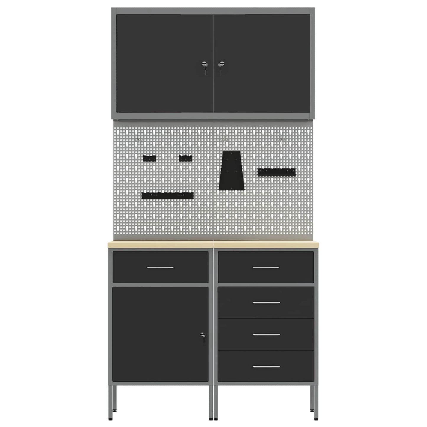 Work Cabinet with Drawer 5 pcs Black Engineered Wood and Steel