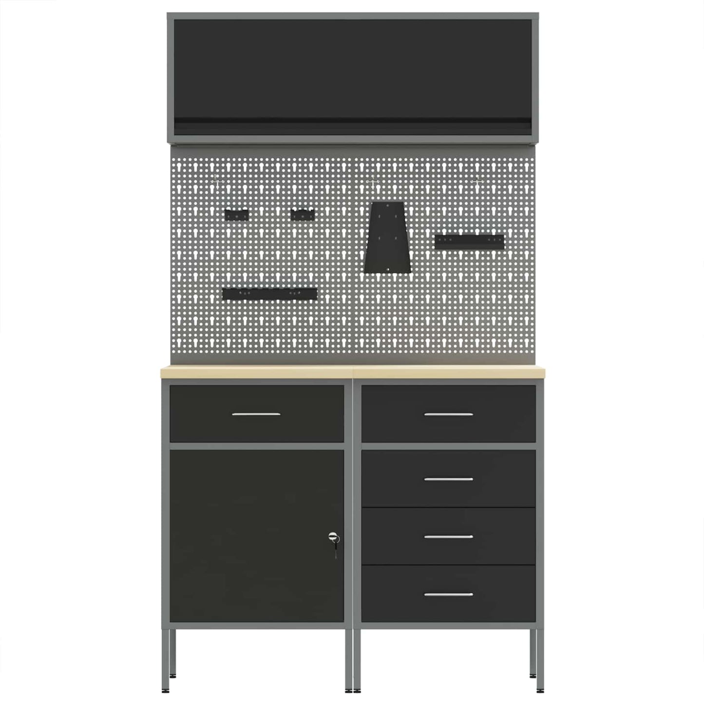 Work Cabinet Set with Drawer with Shelf Manual 5 pcs Black
