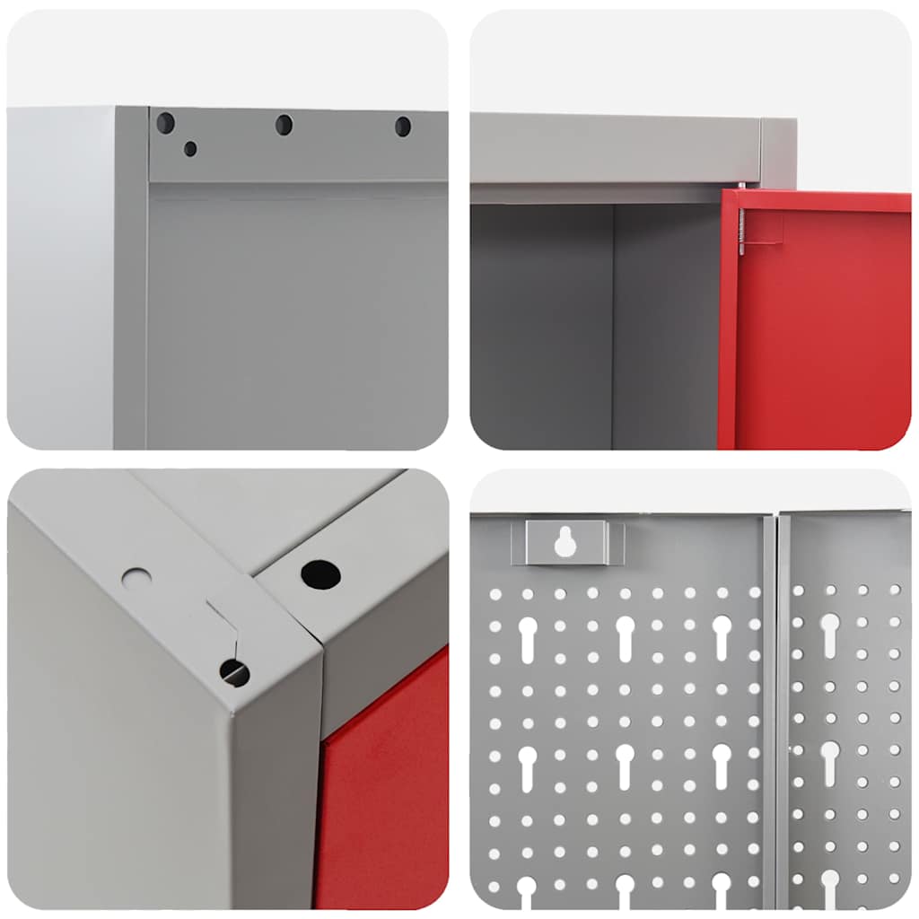 Work Cabinet with Drawer 8 pcs Red Engineered Wood and Steel