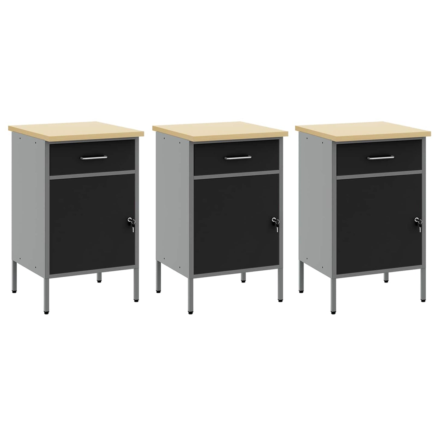 Work Cabinet with Drawer 7 pcs Black Engineered Wood and Steel