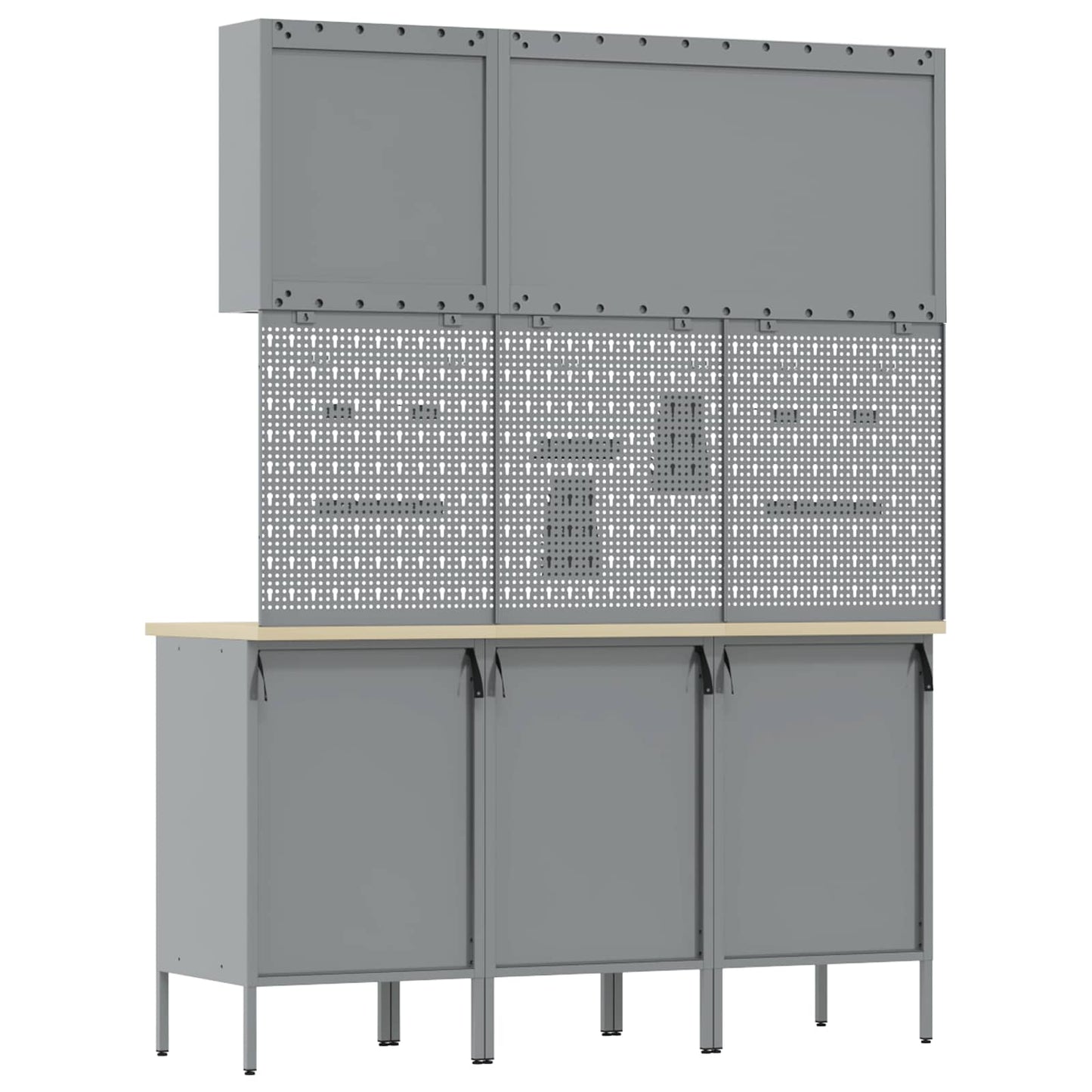 Work Cabinet with Drawer 8 pcs Black Engineered Wood and Steel