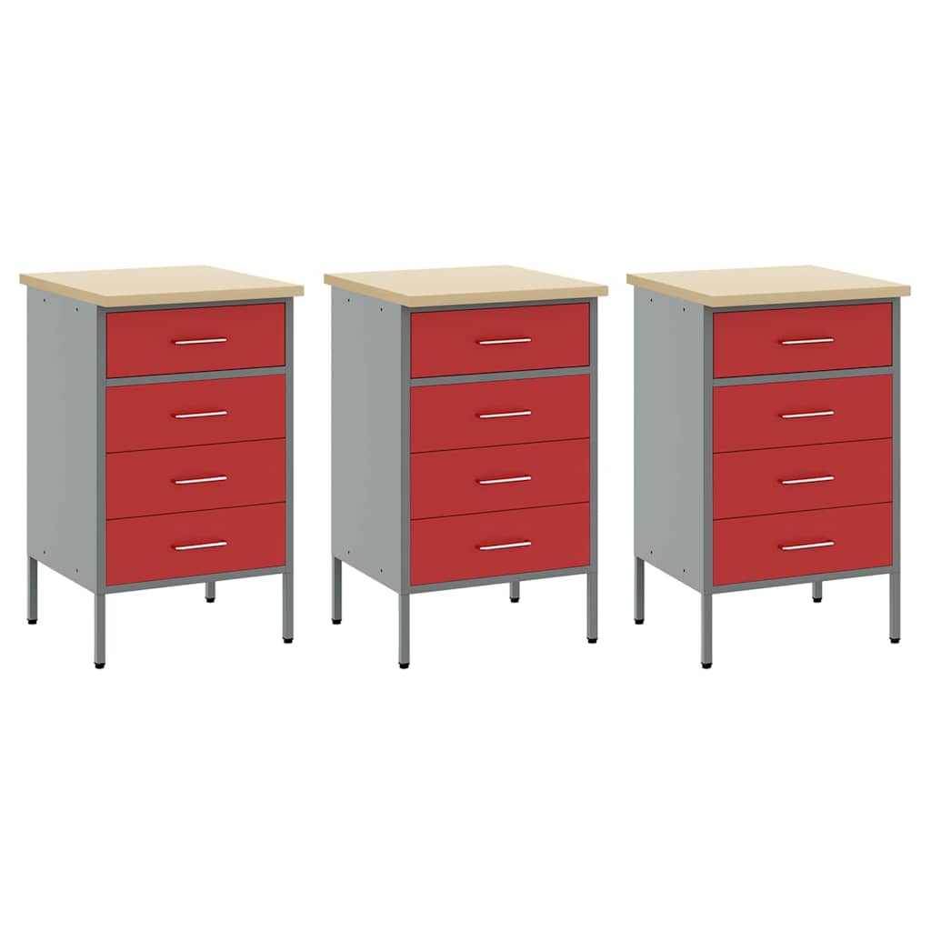 Work Cabinet with Drawer 7 pcs Red Engineered Wood and Steel
