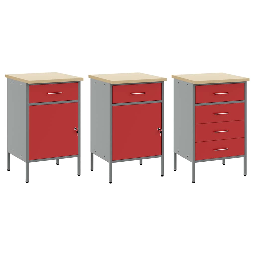 Work Cabinet with Drawer 8 pcs Red Engineered Wood and Steel