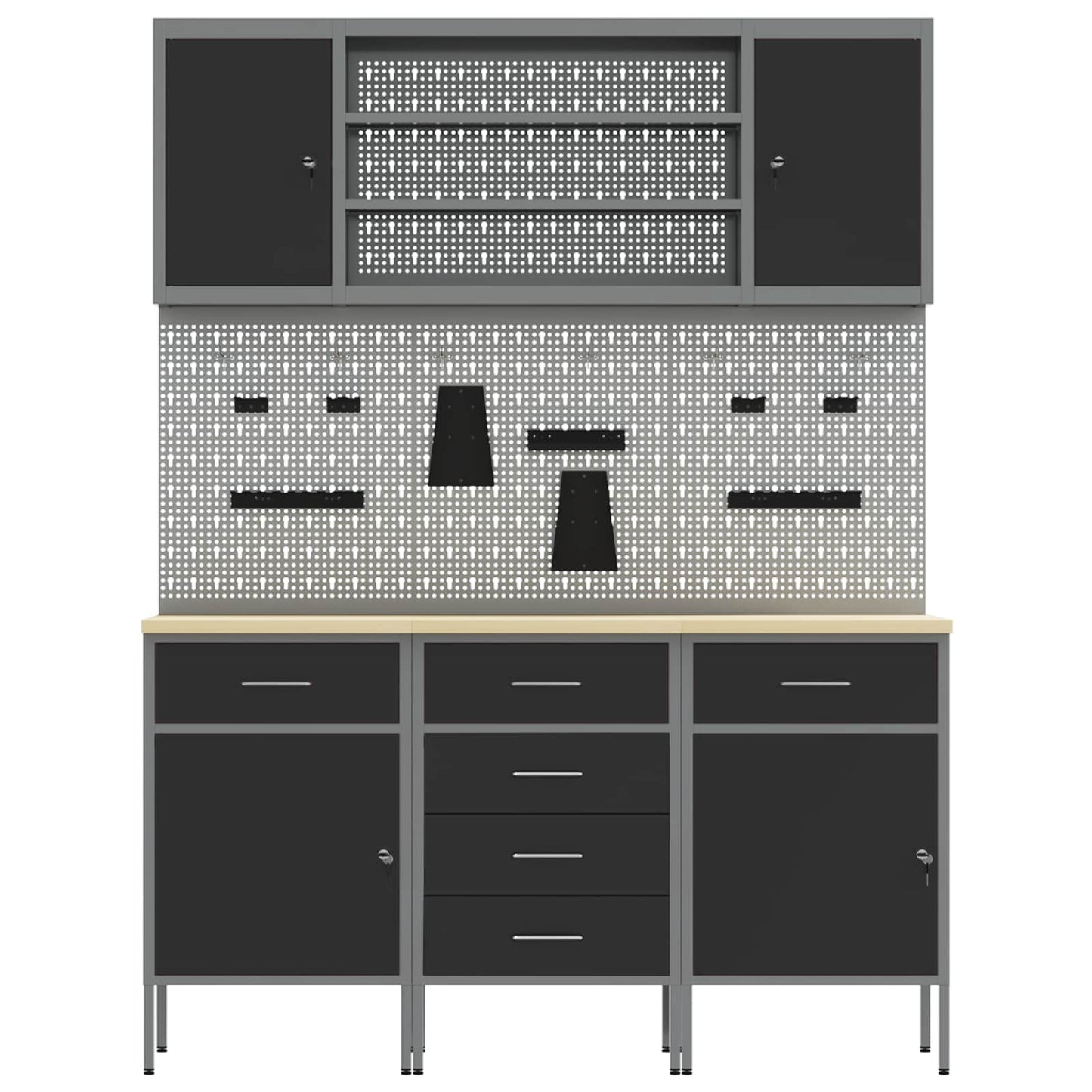 Work Cabinet with Drawer 7 pcs Black Engineered Wood and Steel