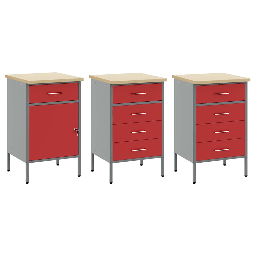 Work Cabinet with Drawer 8 pcs Red Engineered Wood and Steel