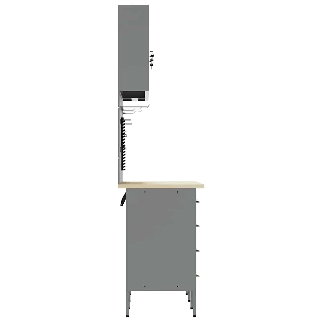 Work Cabinet with Drawer 8 pcs Red Engineered Wood and Steel