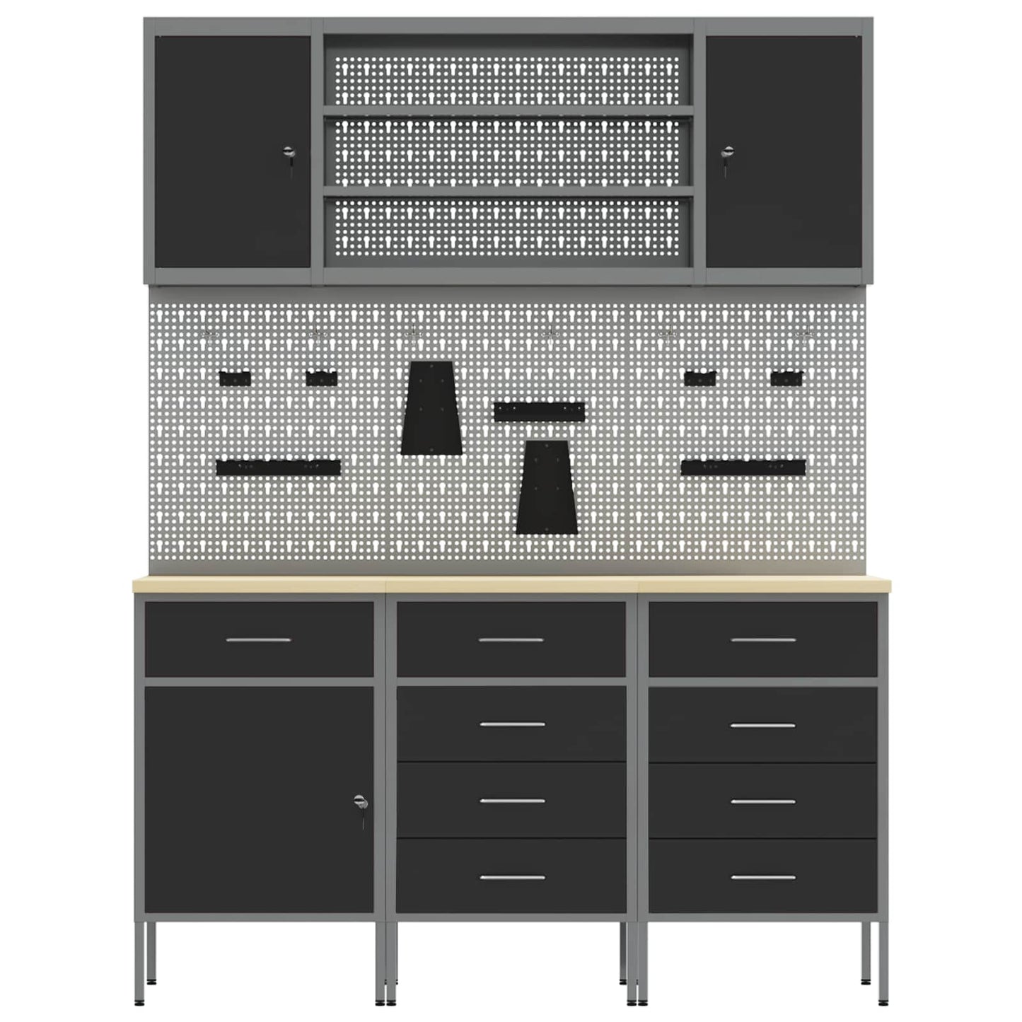 Work Cabinet with Drawer 7 pcs Black Engineered Wood and Steel