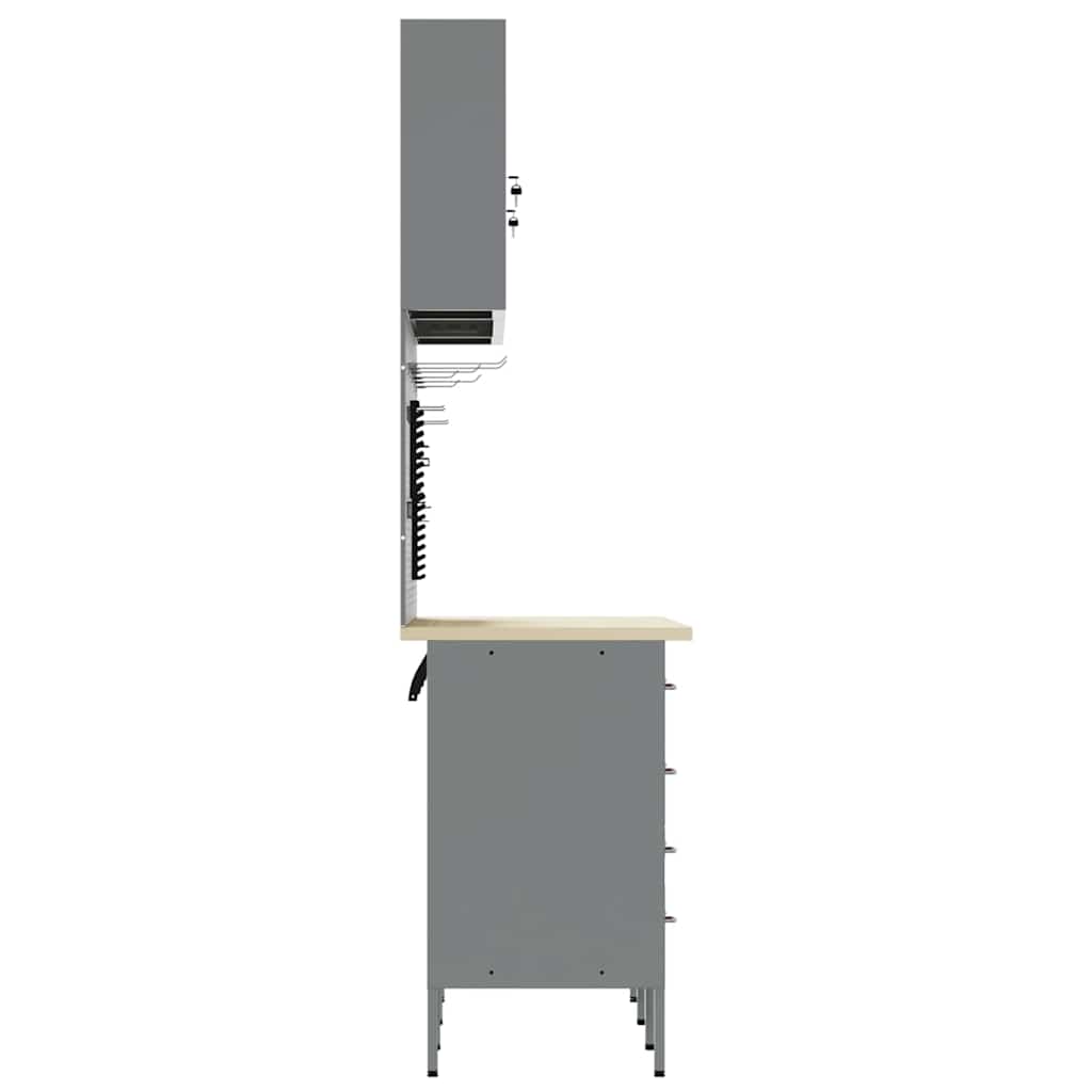 Work Cabinet with Drawer 7 pcs Red Engineered Wood and Steel