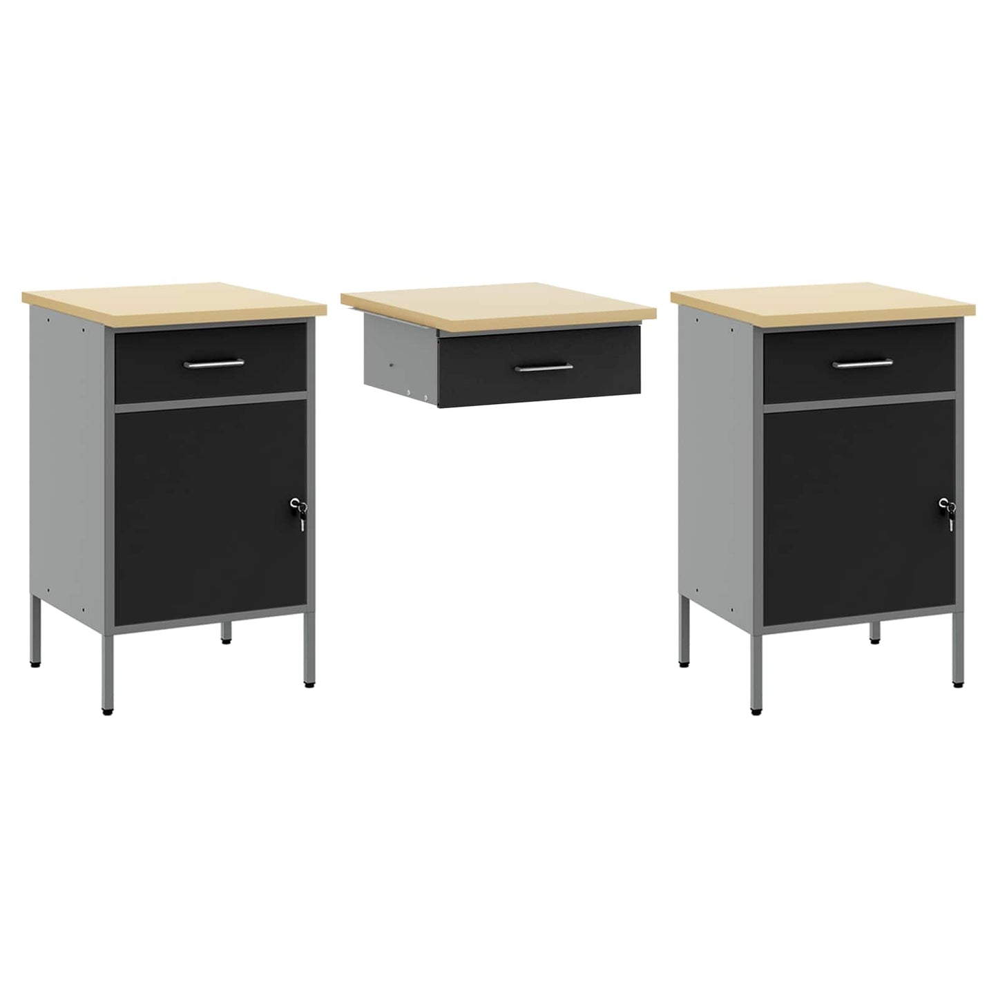 Work Cabinet with Drawer 10 pcs Black Engineered Wood and Steel