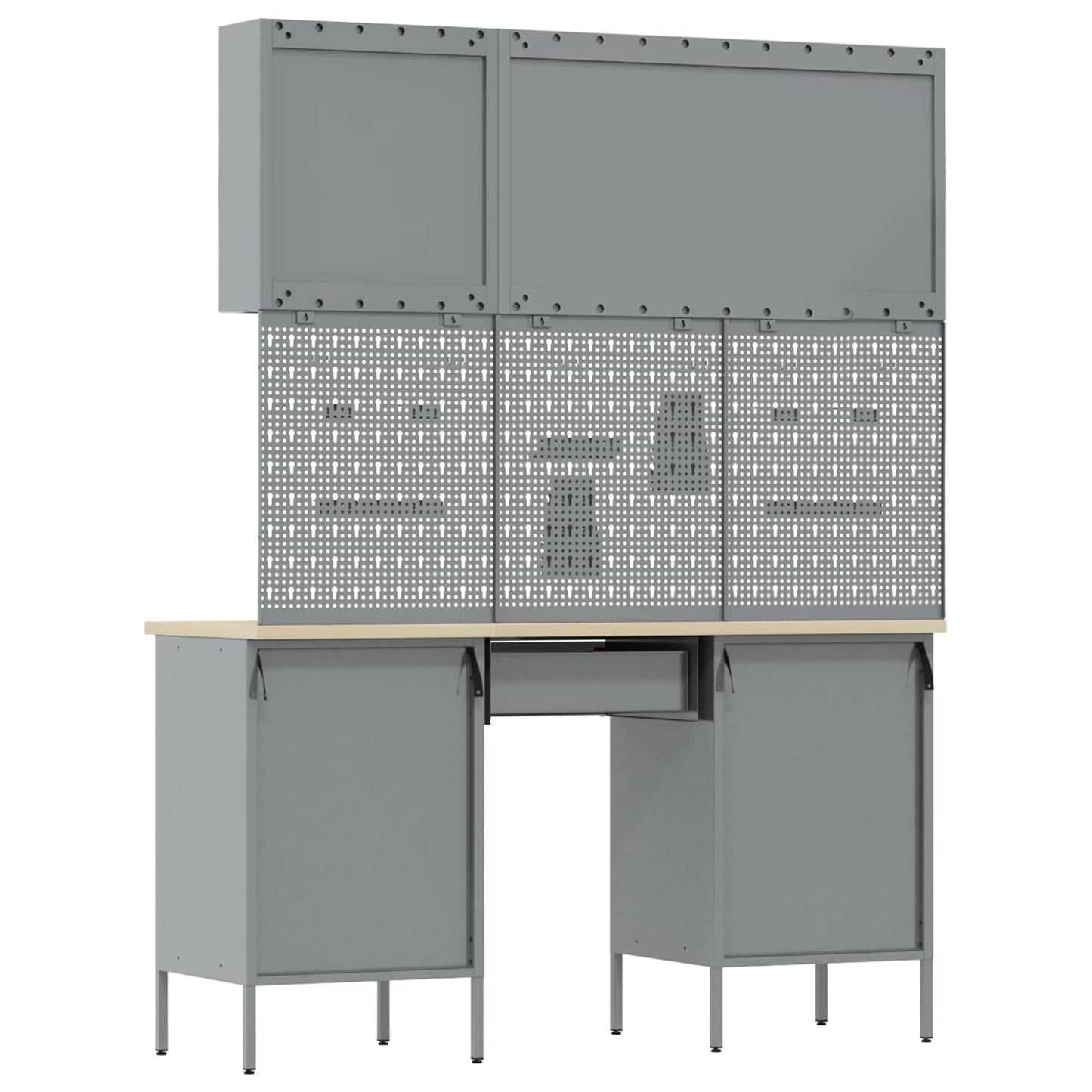 Work Cabinet with Drawer 10 pcs Black Engineered Wood and Steel