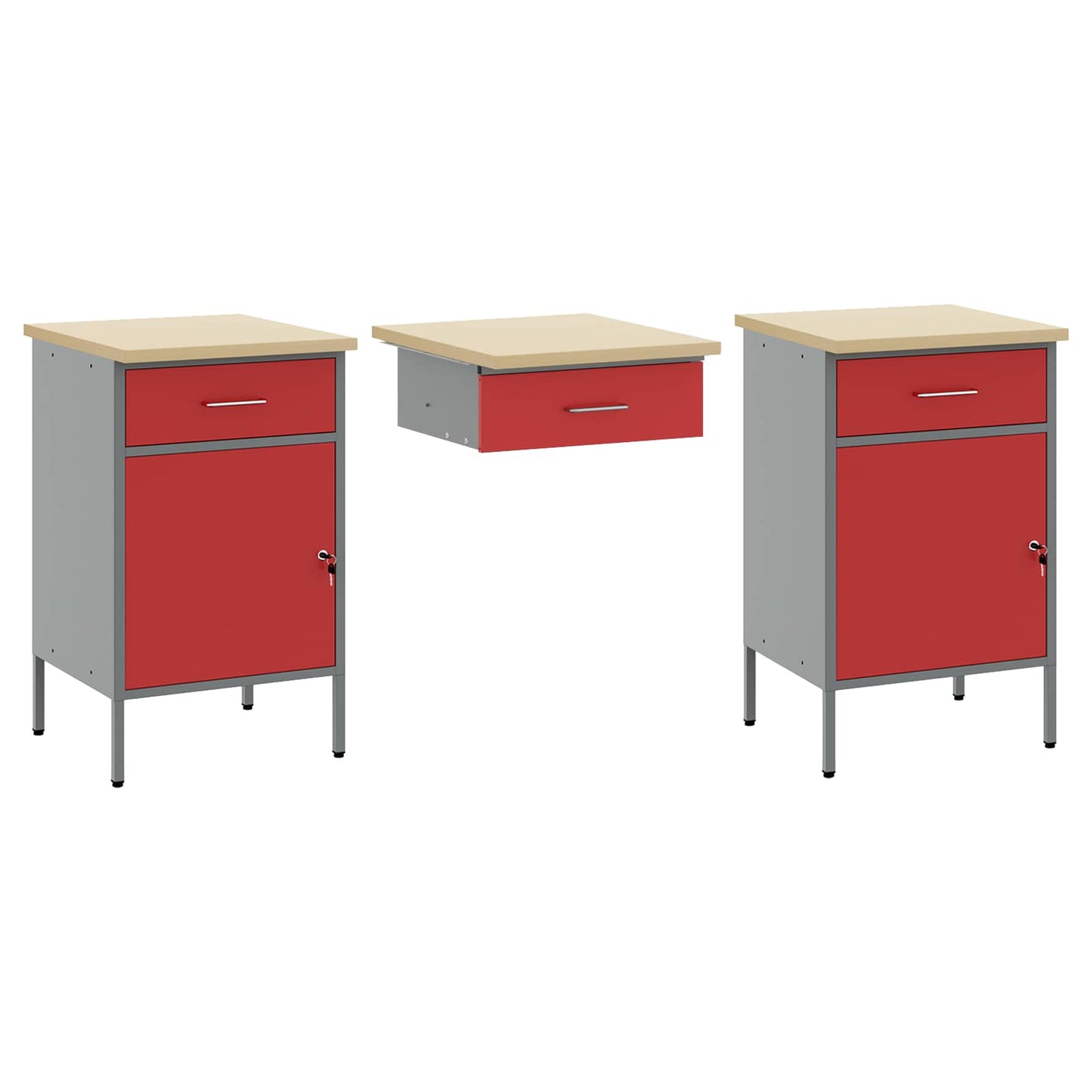 Work Cabinet 8 pcs Red and Grey Engineered Wood and Steel