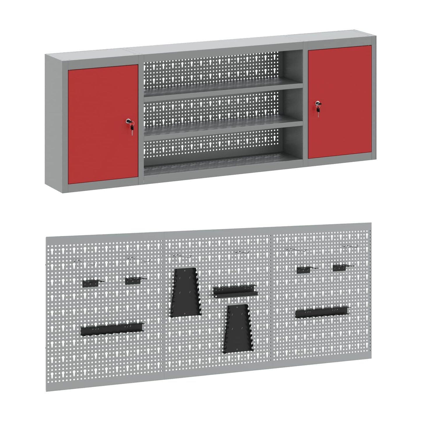 Work Cabinet 7 pcs Red and Grey Engineered Wood and Steel
