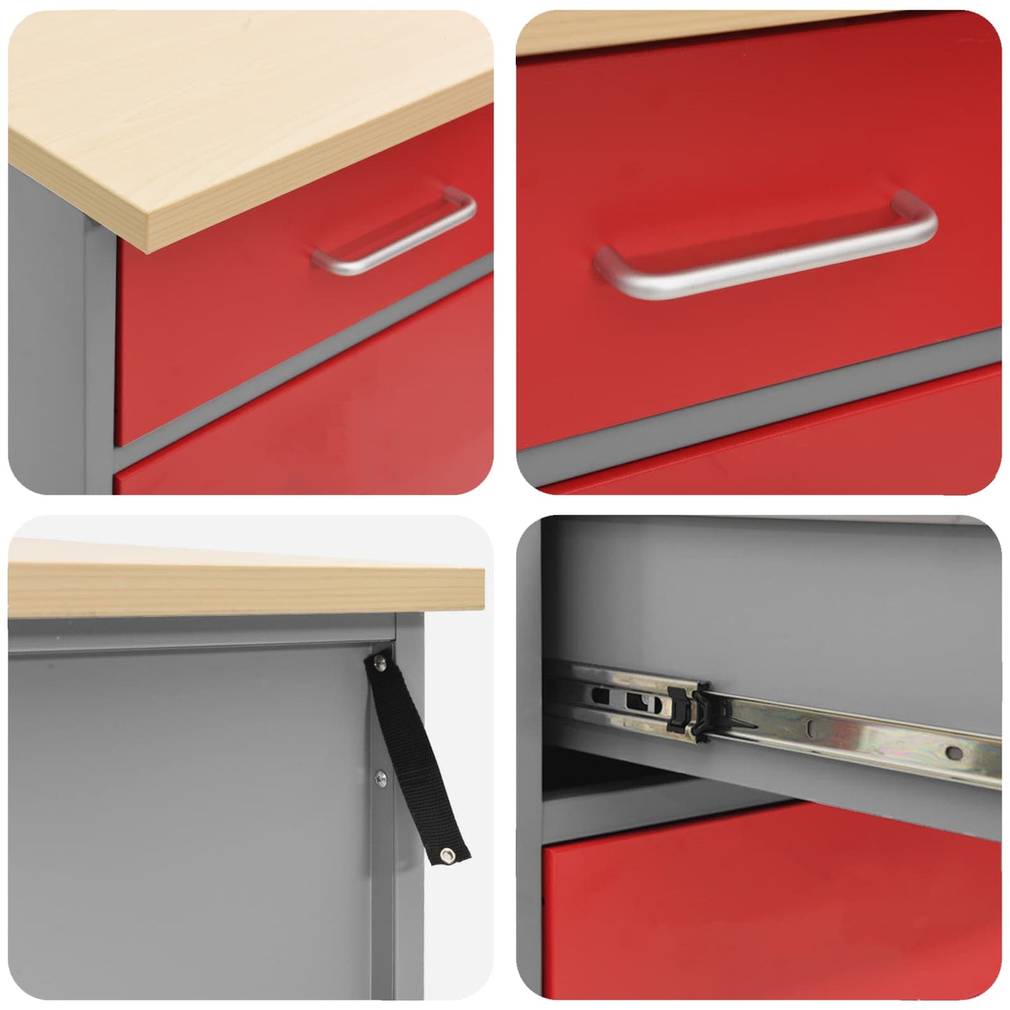 Work Cabinet with Drawer 8 pcs Red Engineered Wood and Steel