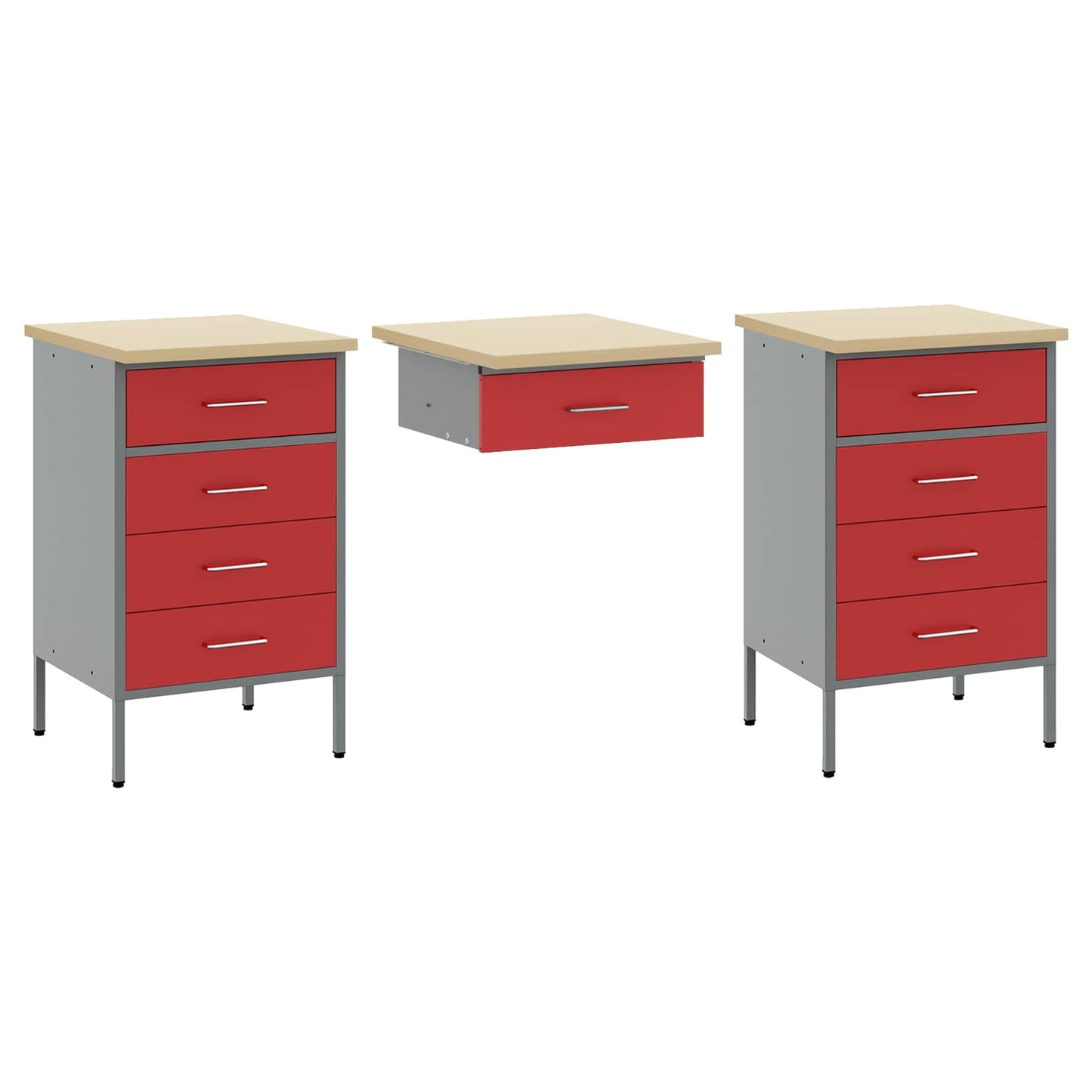 Work Cabinet with Drawer 8 pcs Red Engineered Wood and Steel