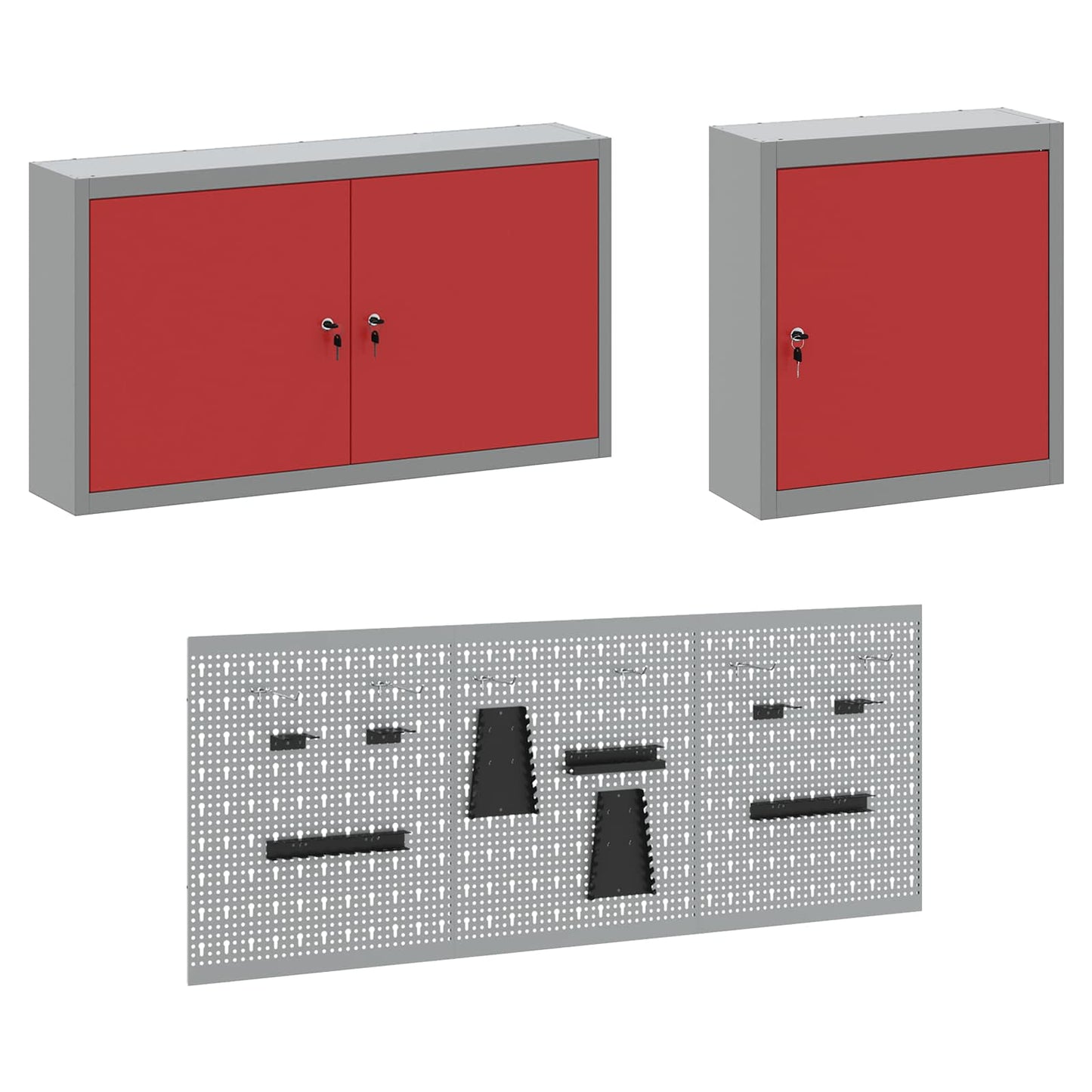 Work Cabinet with Drawer 8 pcs Red Engineered Wood and Steel