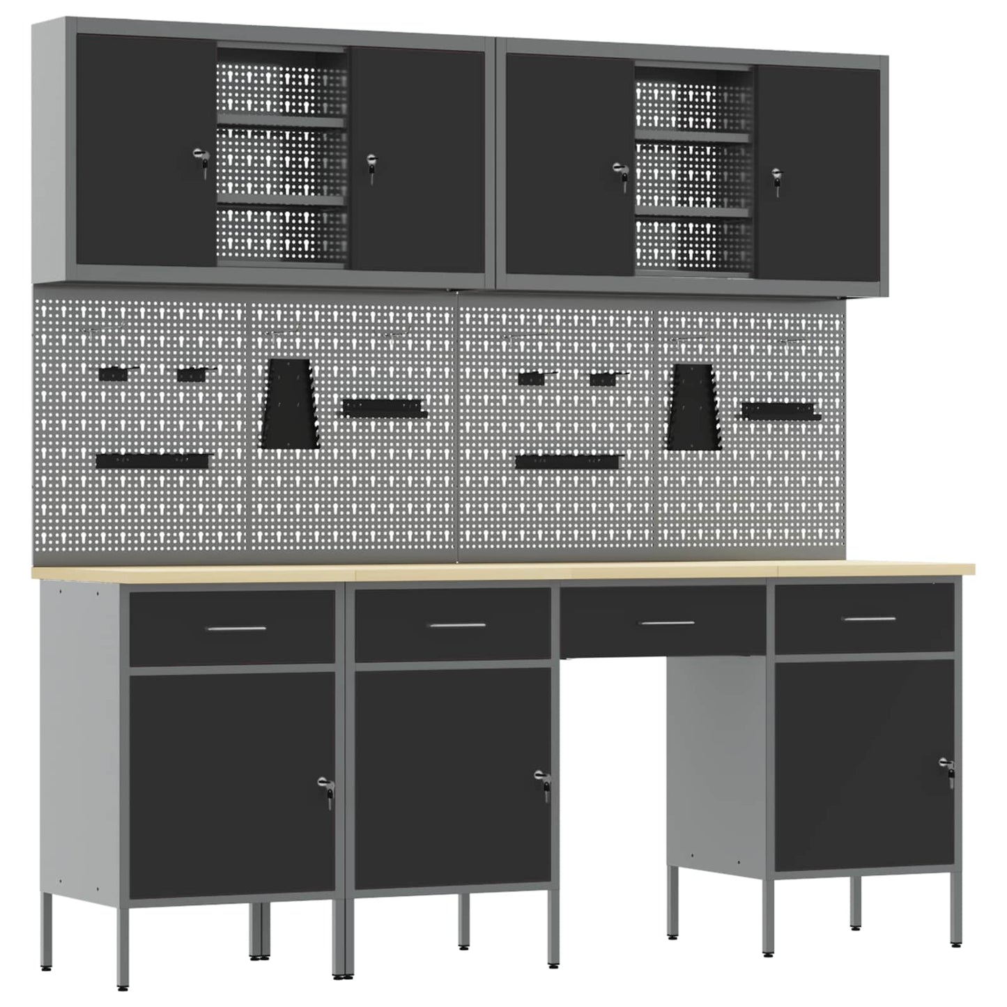 Work Cabinet with Drawer 10 pcs Black Engineered Wood and Steel