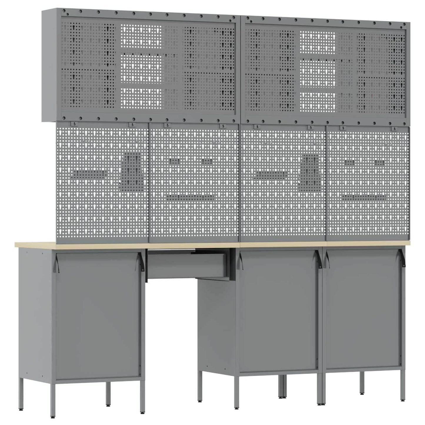 Work Cabinet with Drawer 10 pcs Black Engineered Wood and Steel