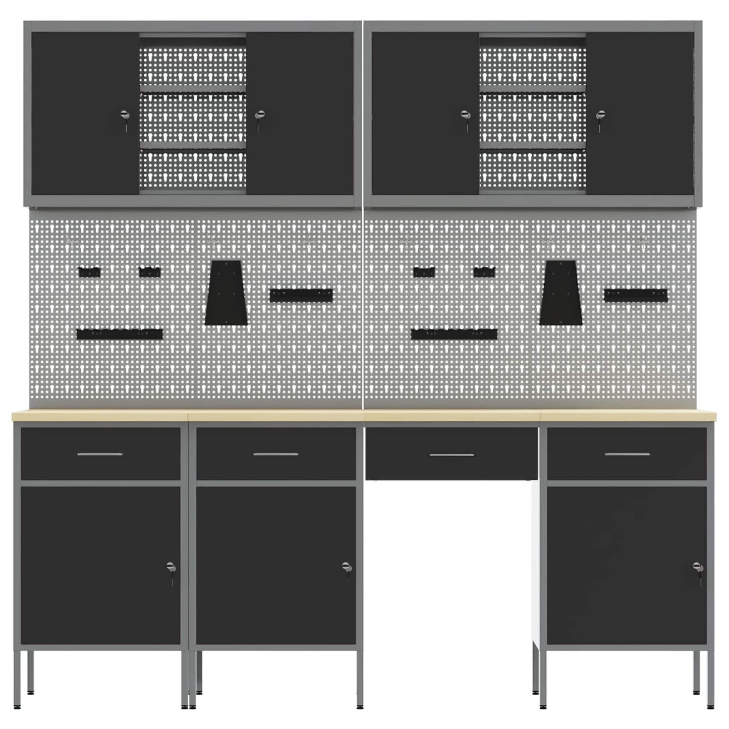 Work Cabinet with Drawer 10 pcs Black Engineered Wood and Steel