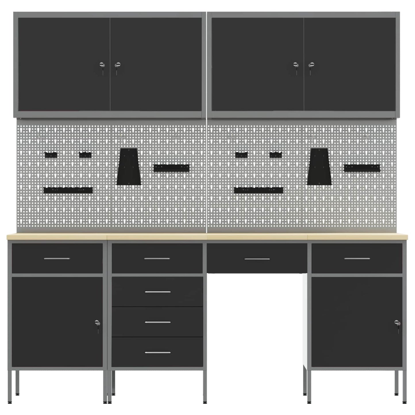Work Cabinet with Drawer 10 pcs Black Engineered Wood and Steel