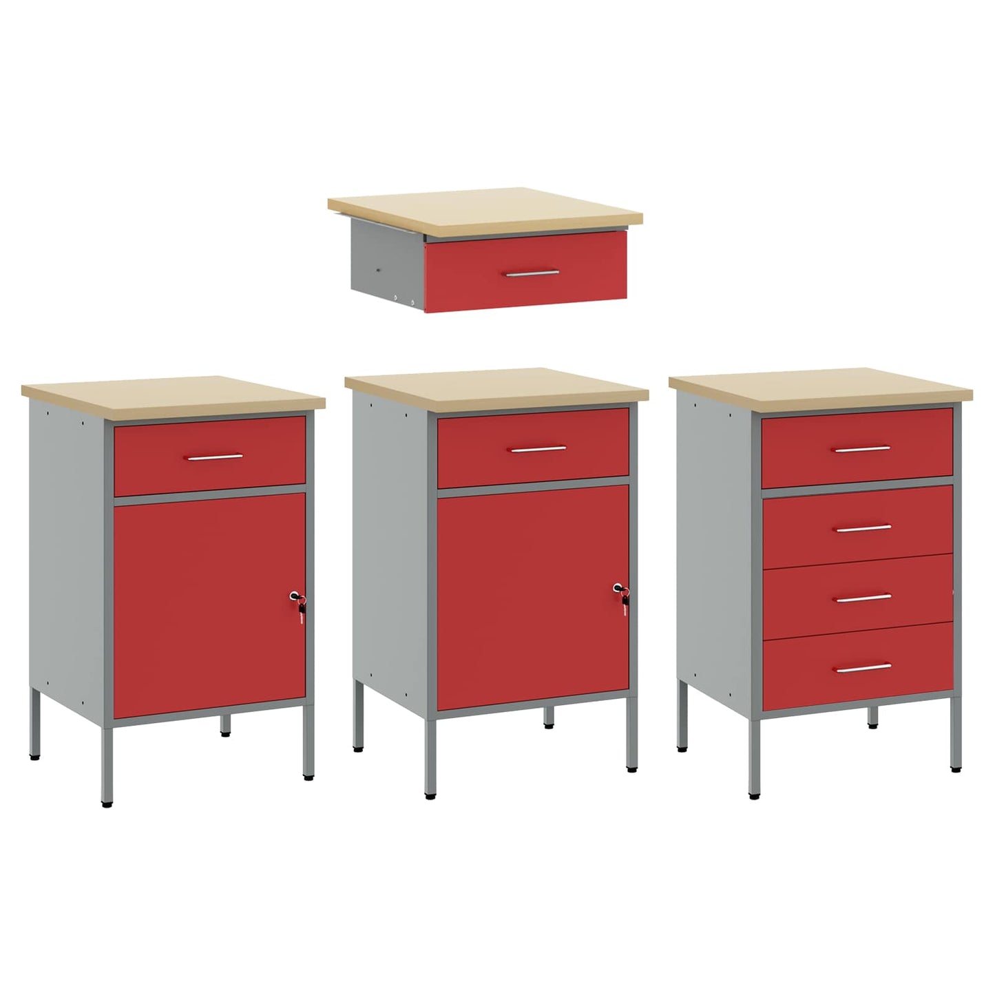 Work Cabinet with Drawer 10 pcs Red Engineered Wood and Steel