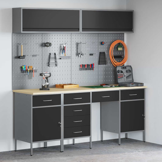 Work Cabinet Set with Drawer with Storage Manual 10 pcs Black