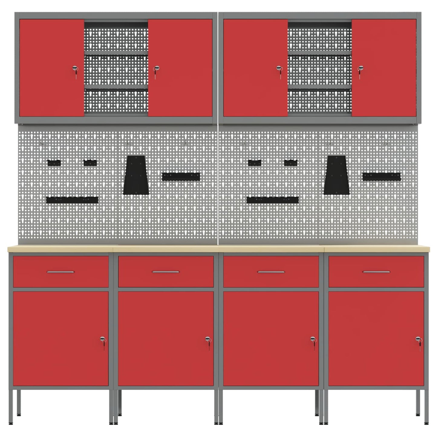 Work Cabinet with Drawer 10 pcs Red Engineered Wood and Steel