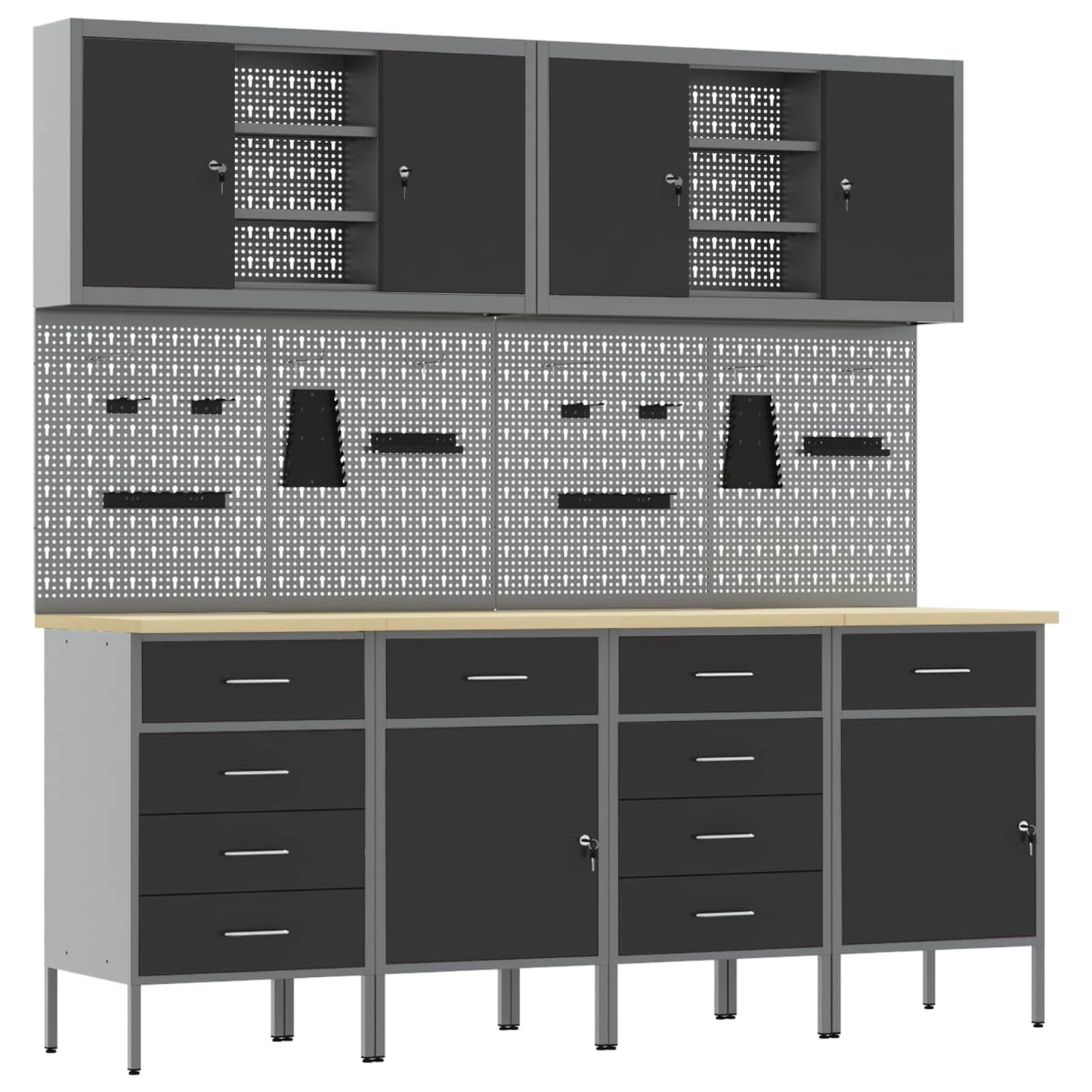 Work Cabinet with Drawer 10 pcs Black Engineered Wood and Steel