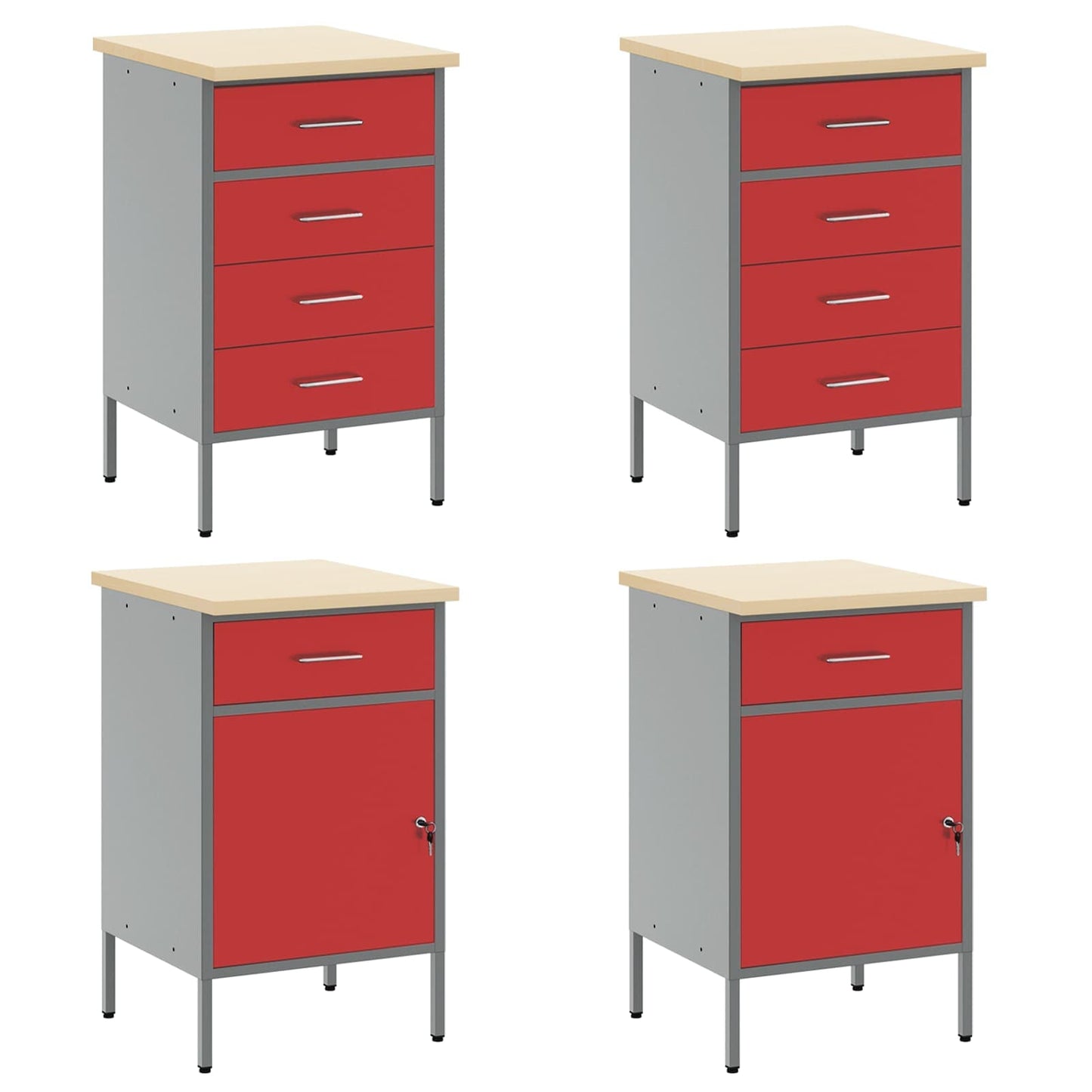 Work Cabinet with Drawer 10 pcs Red Engineered Wood and Steel