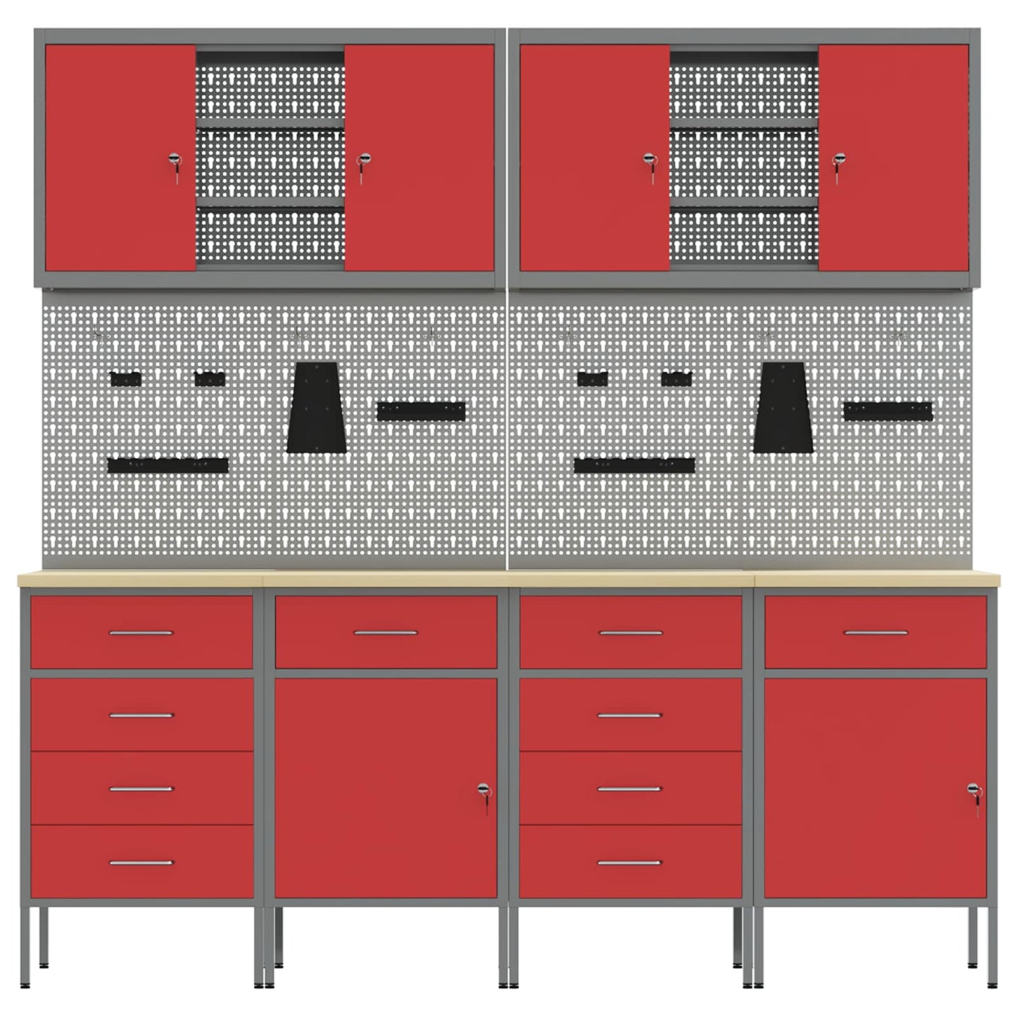 Work Cabinet with Drawer 10 pcs Red Engineered Wood and Steel