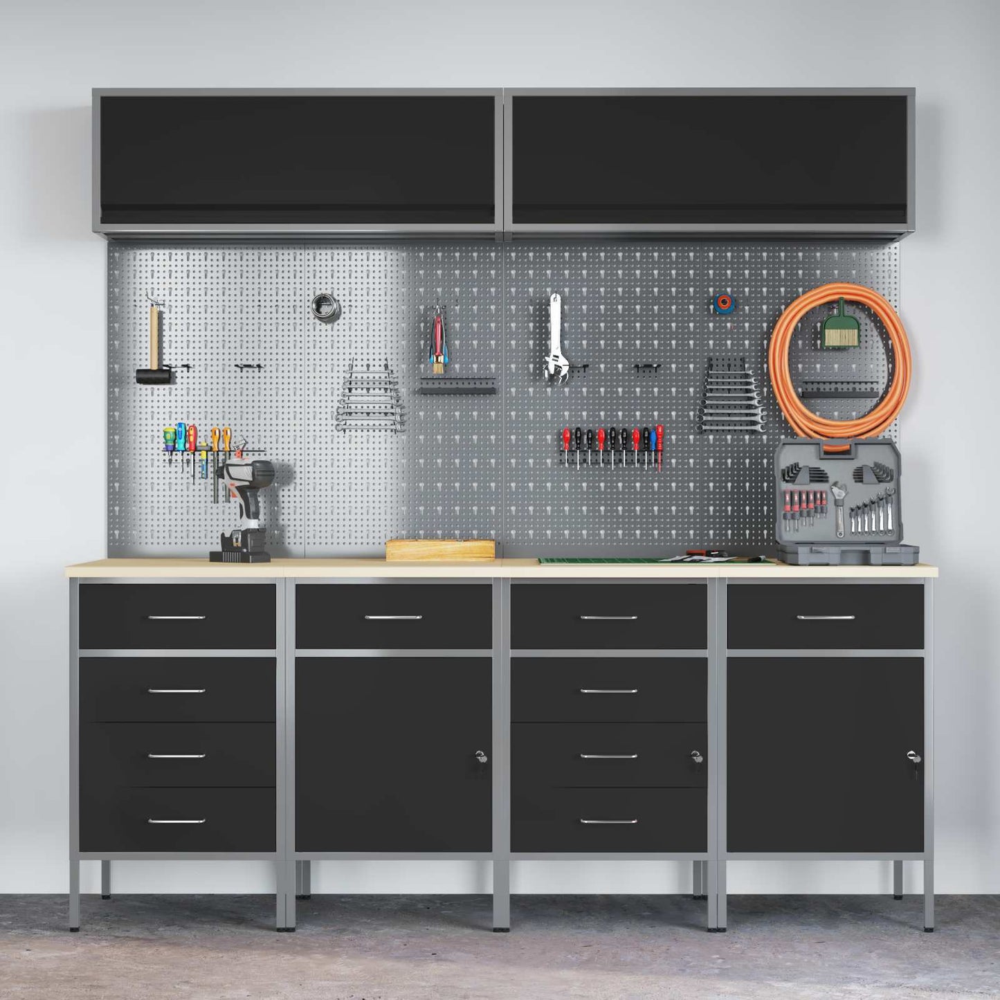 Work Cabinet Set with Drawer with Storage Manual 10 pcs Black
