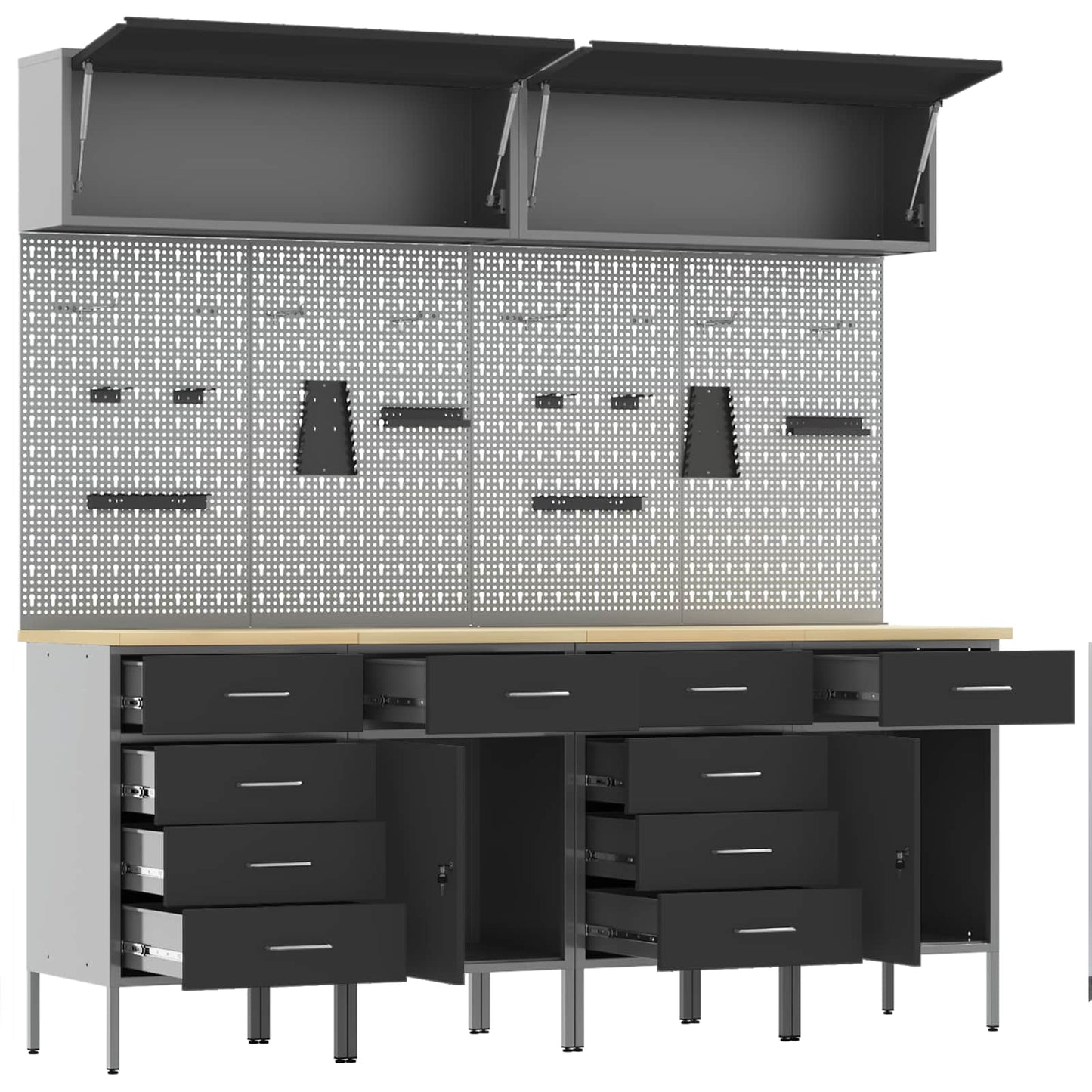 Work Cabinet Set with Drawer with Storage Manual 10 pcs Black
