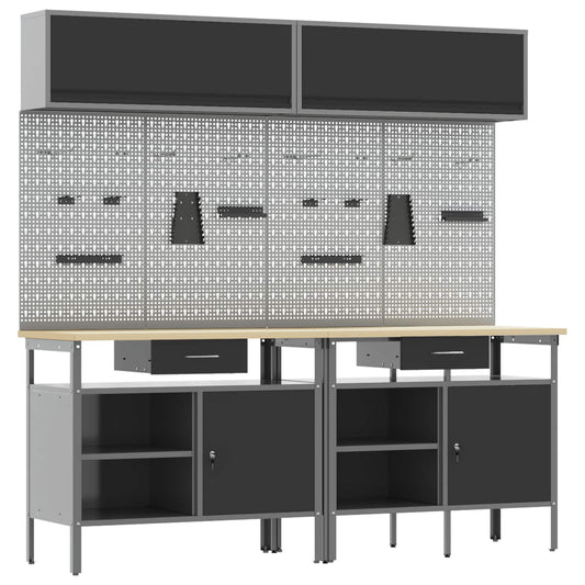 Work Bench Set 8 pcs Black and Grey Powder-Coated Steel