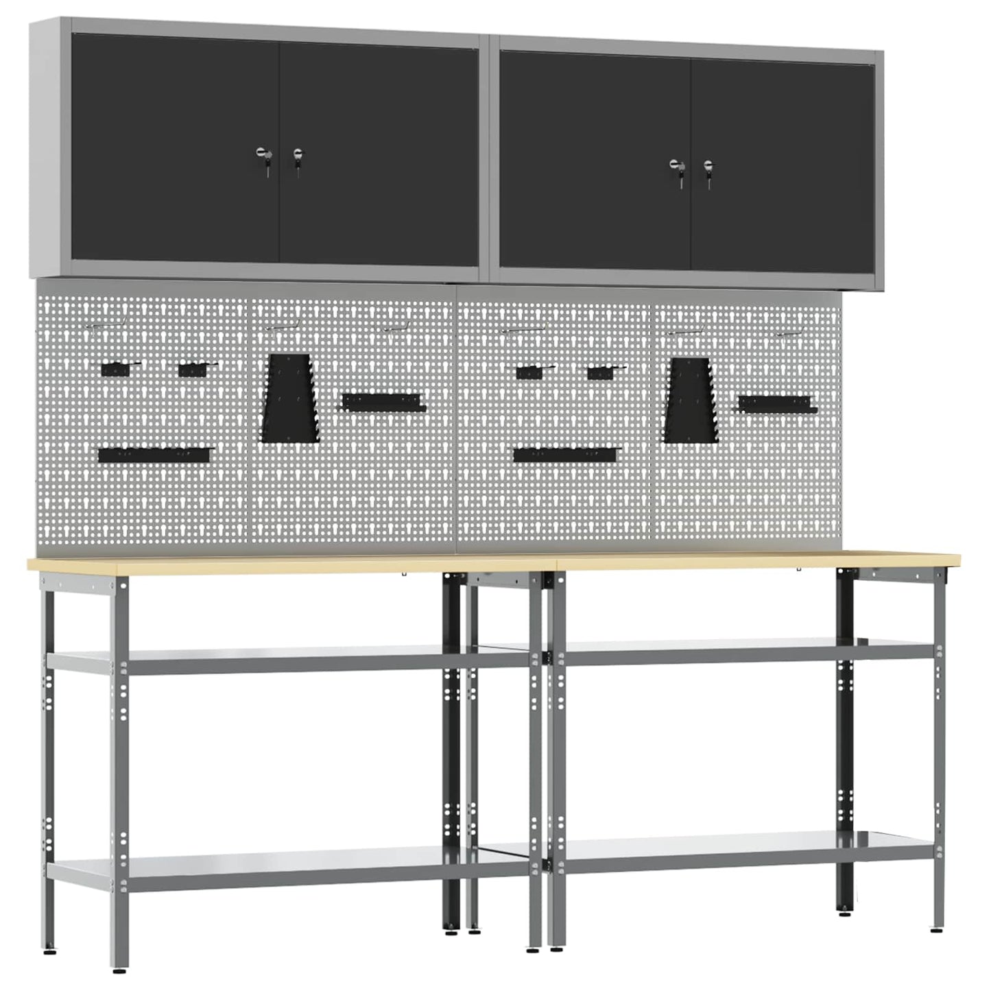 Work Bench Set 8 pcs Black and Grey Powder-Coated Steel
